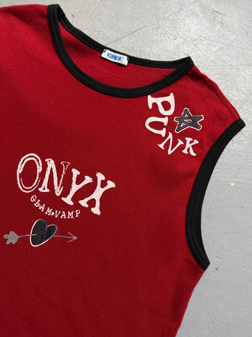 Vintage Onyx Red Studded & Printed Tank Top for women. Y2K Second Hand 2000s Fashion 