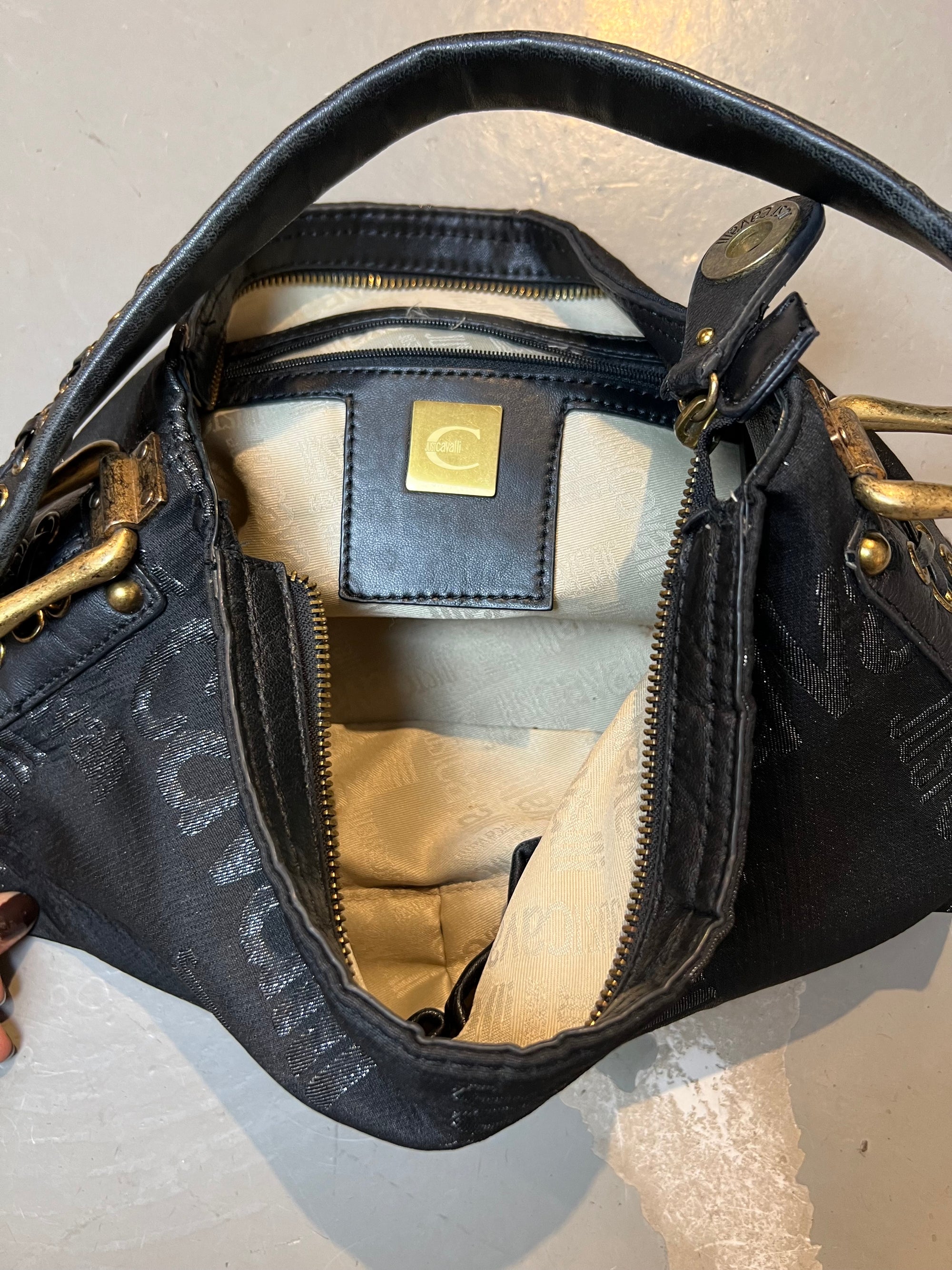 Vintage Just Cavalli Black and Gold Bag