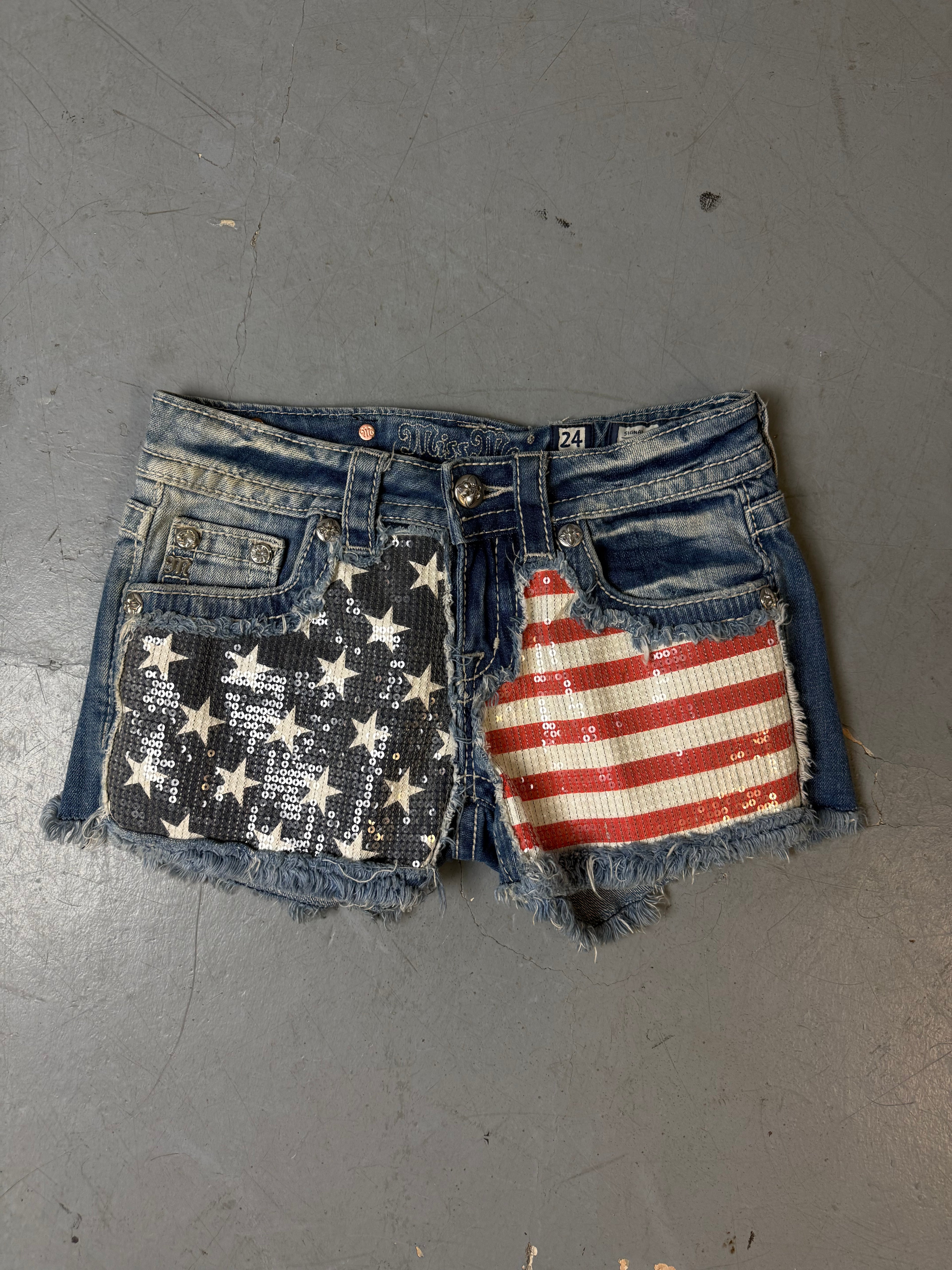 Vintage Miss Me USA Flag Denim Shorts XS