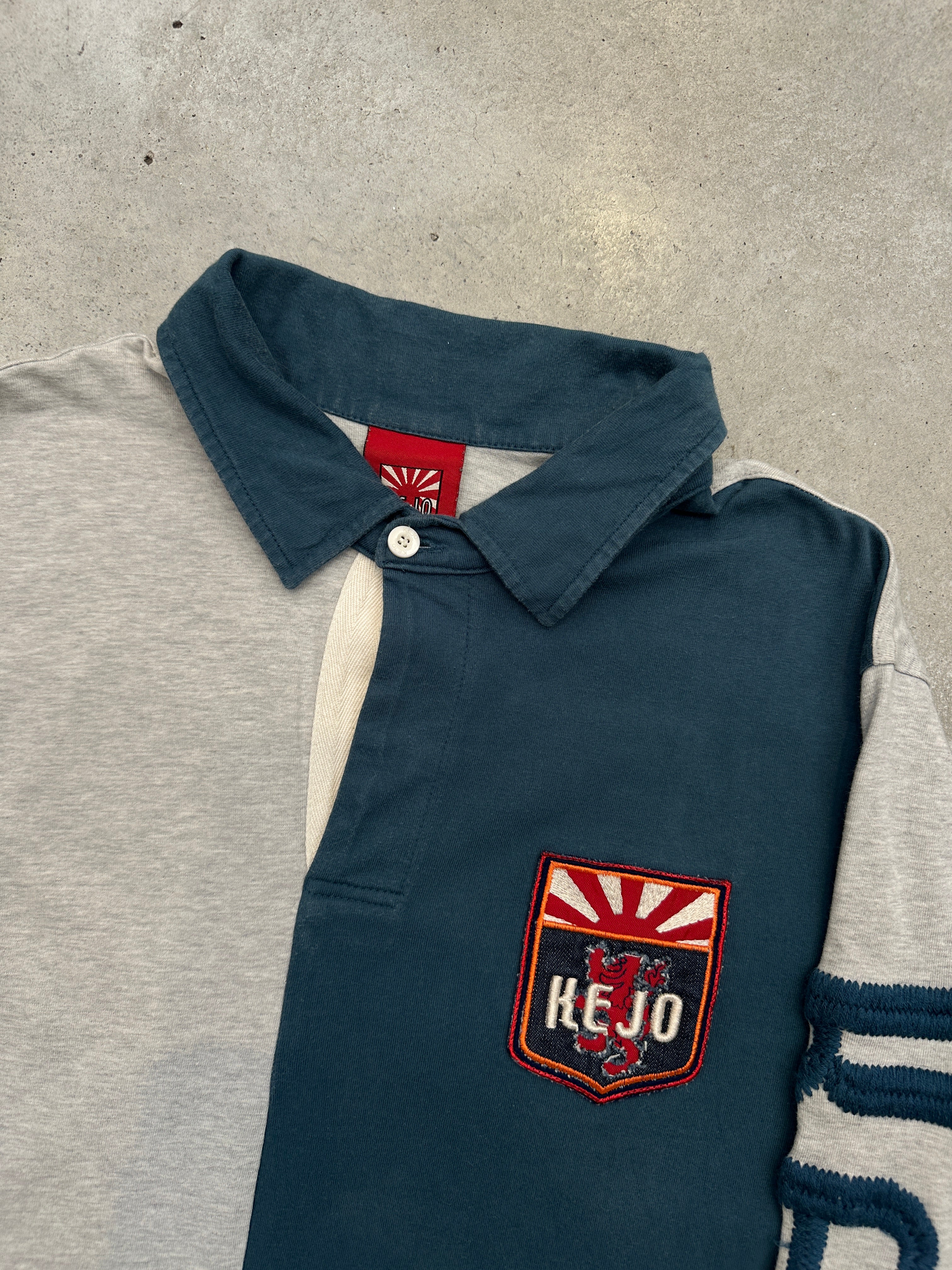 Vintage Kejo Grey and Blue Polo Longsleeve L
