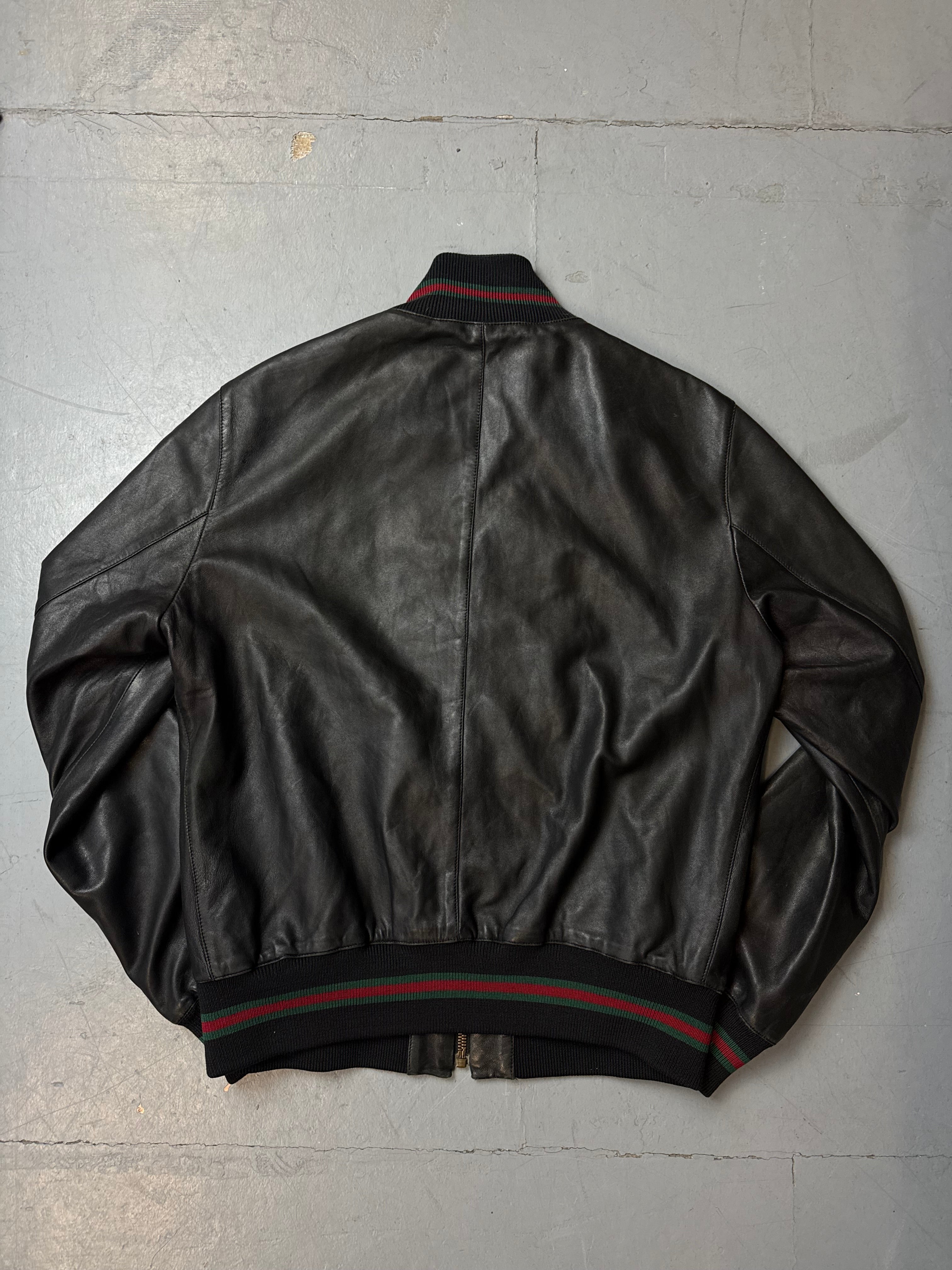 Vintage Gucci Black Leather Bomber Jacket M