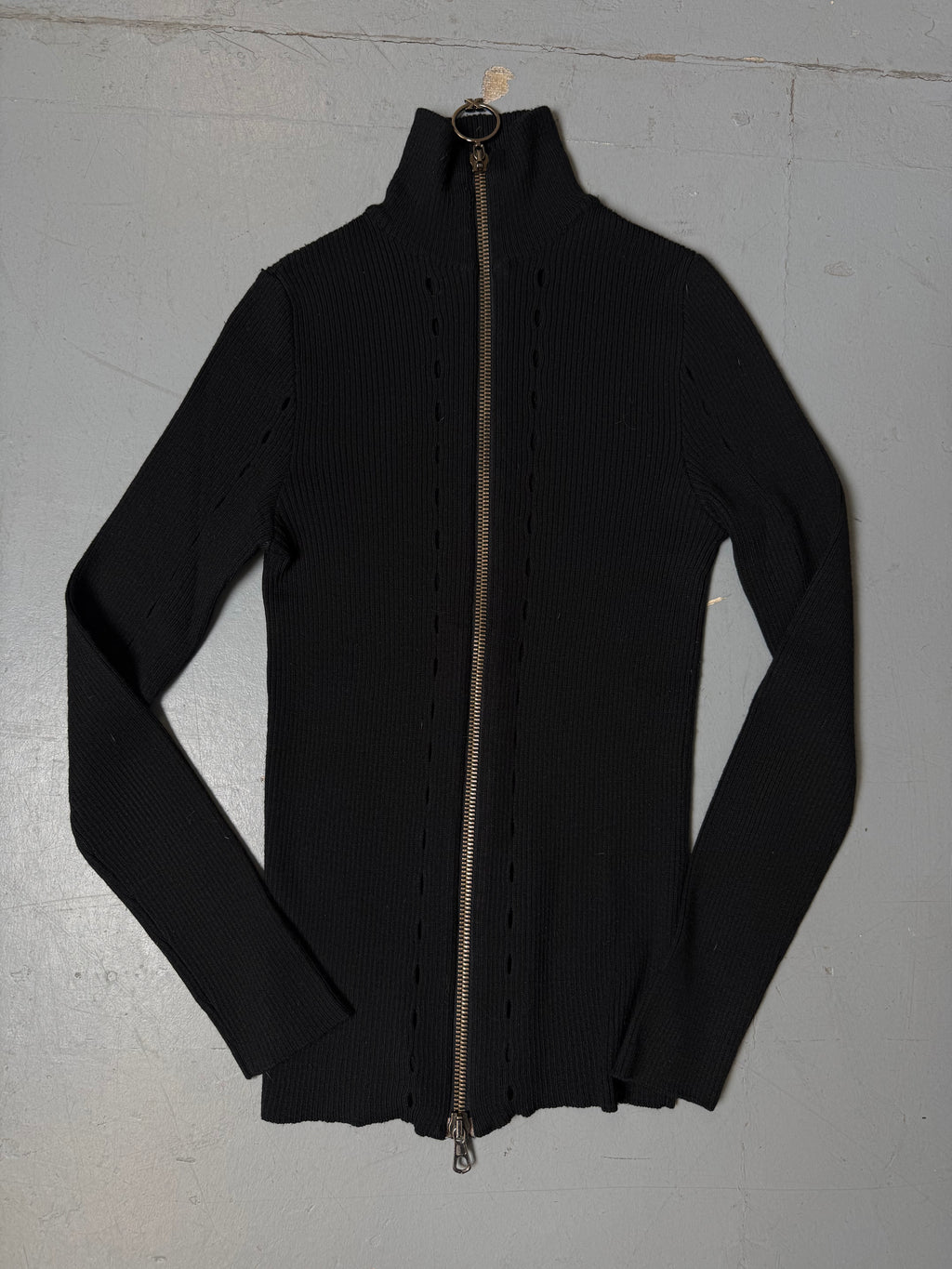 Vintage Richmond Black Knit Zip Jacket für Damen. Y2K Secondhand 2000s Fashion.