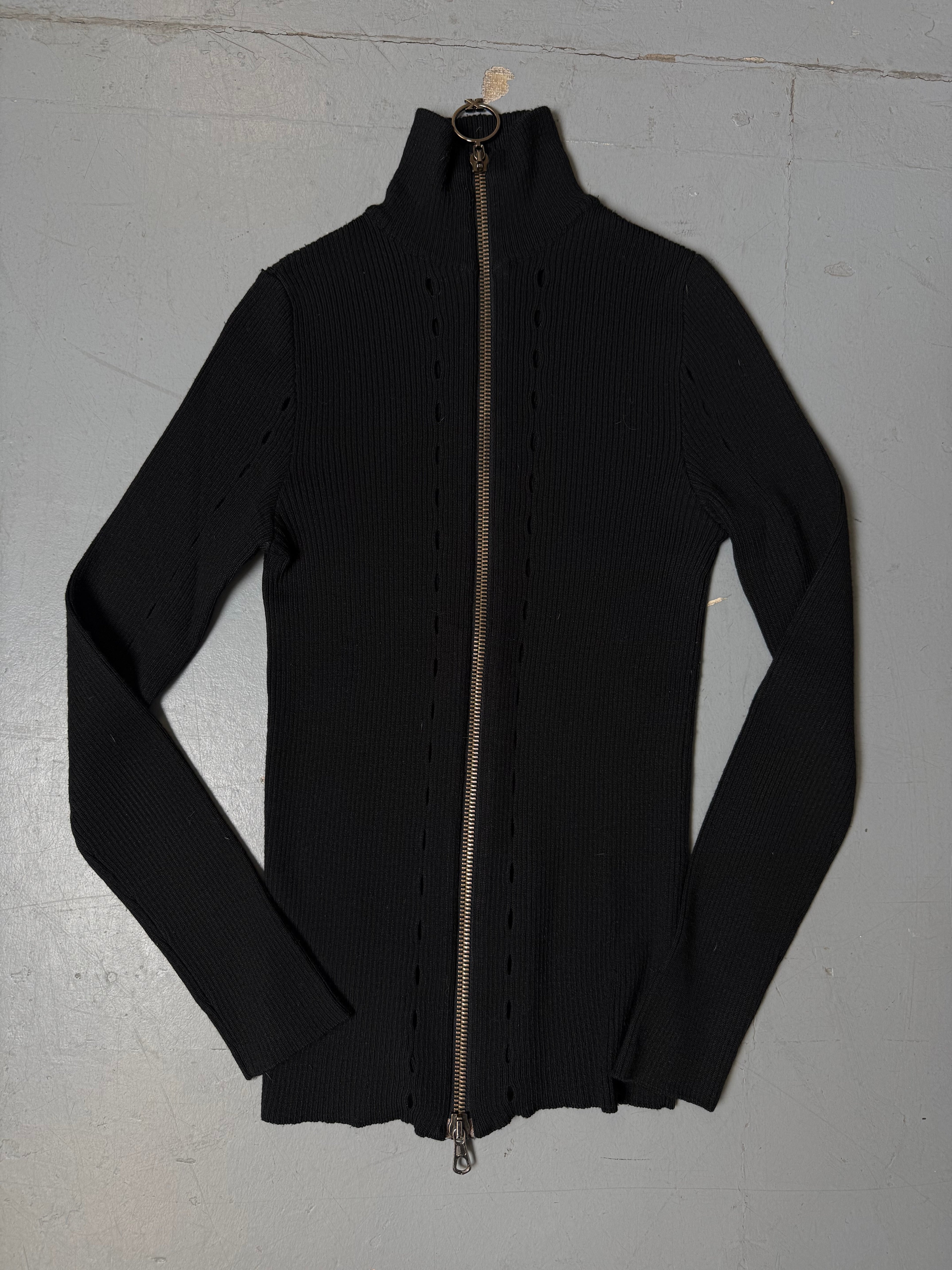 Vintage Richmond Black Knit Zip Jacket für Damen. Y2K Secondhand 2000s Fashion.