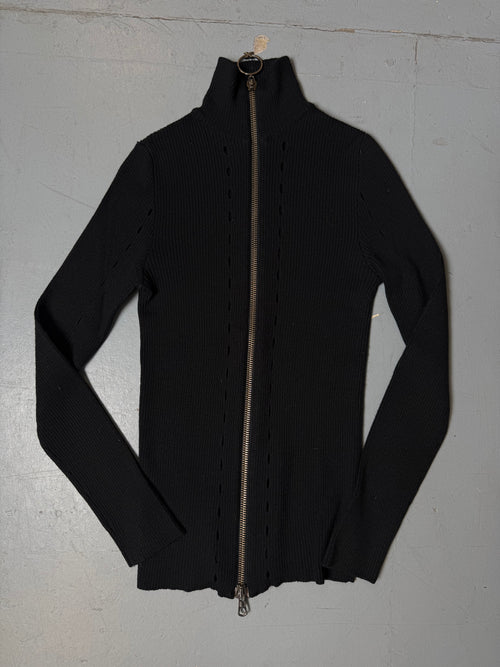 Vintage Richmond Black Knit Zip Jacket für Damen. Y2K Secondhand 2000s Fashion.