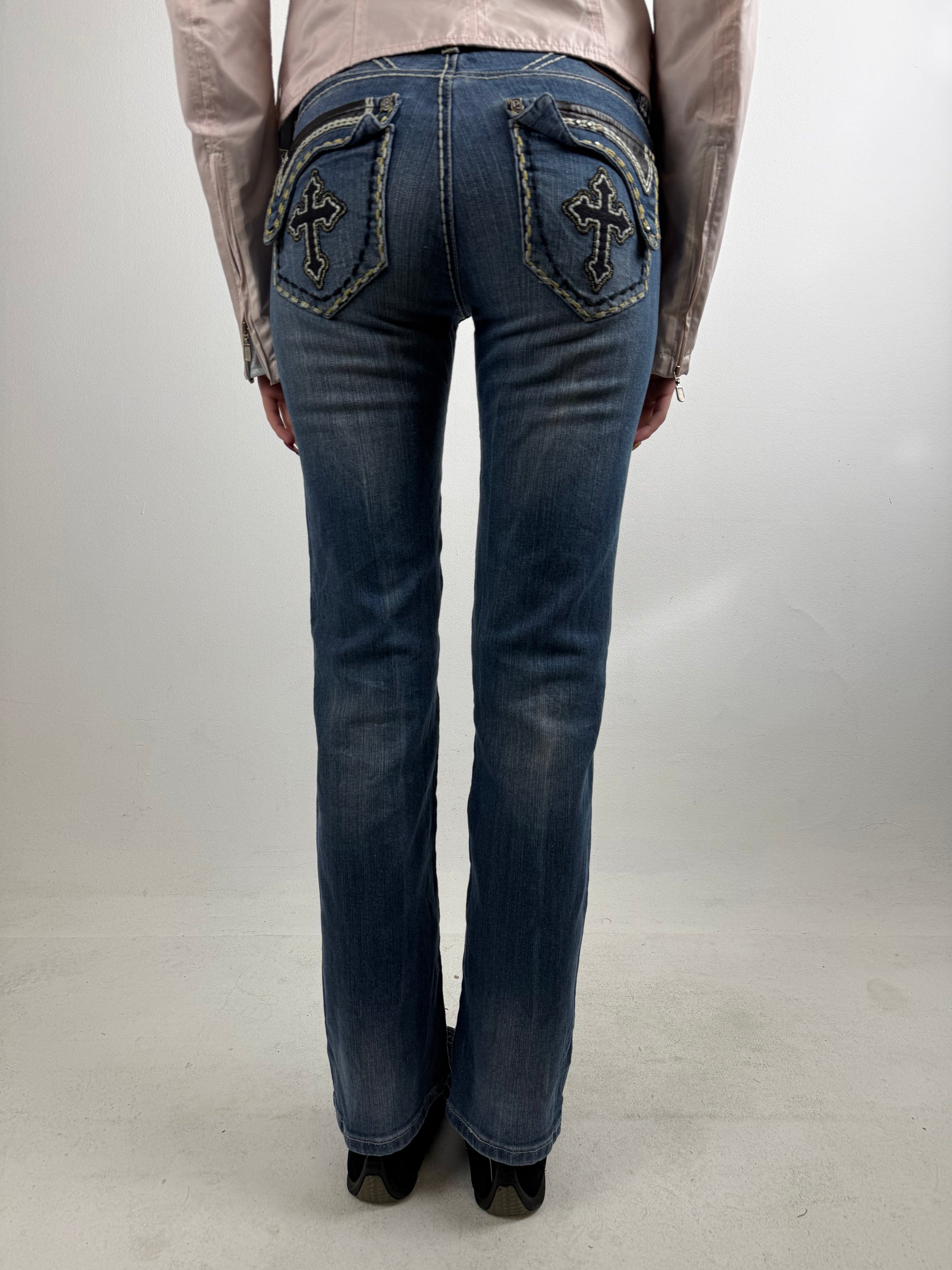 Vintage Petrol Low Waist Denim with Back Print S