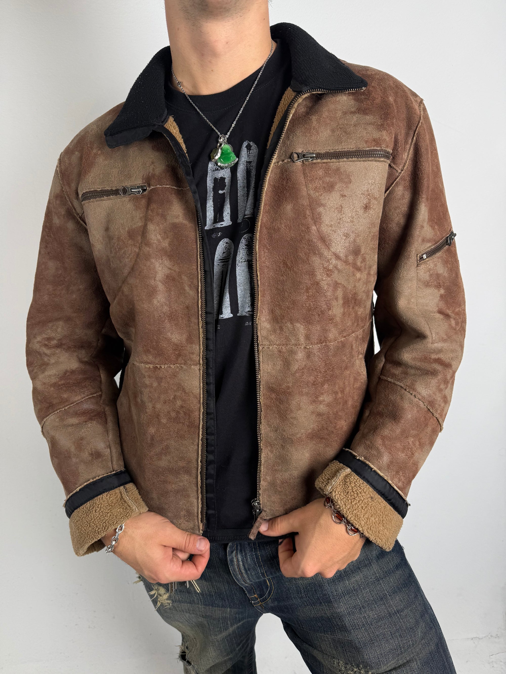 Vintage Armani Jeans Brown Faux Sherling Jacket M/L