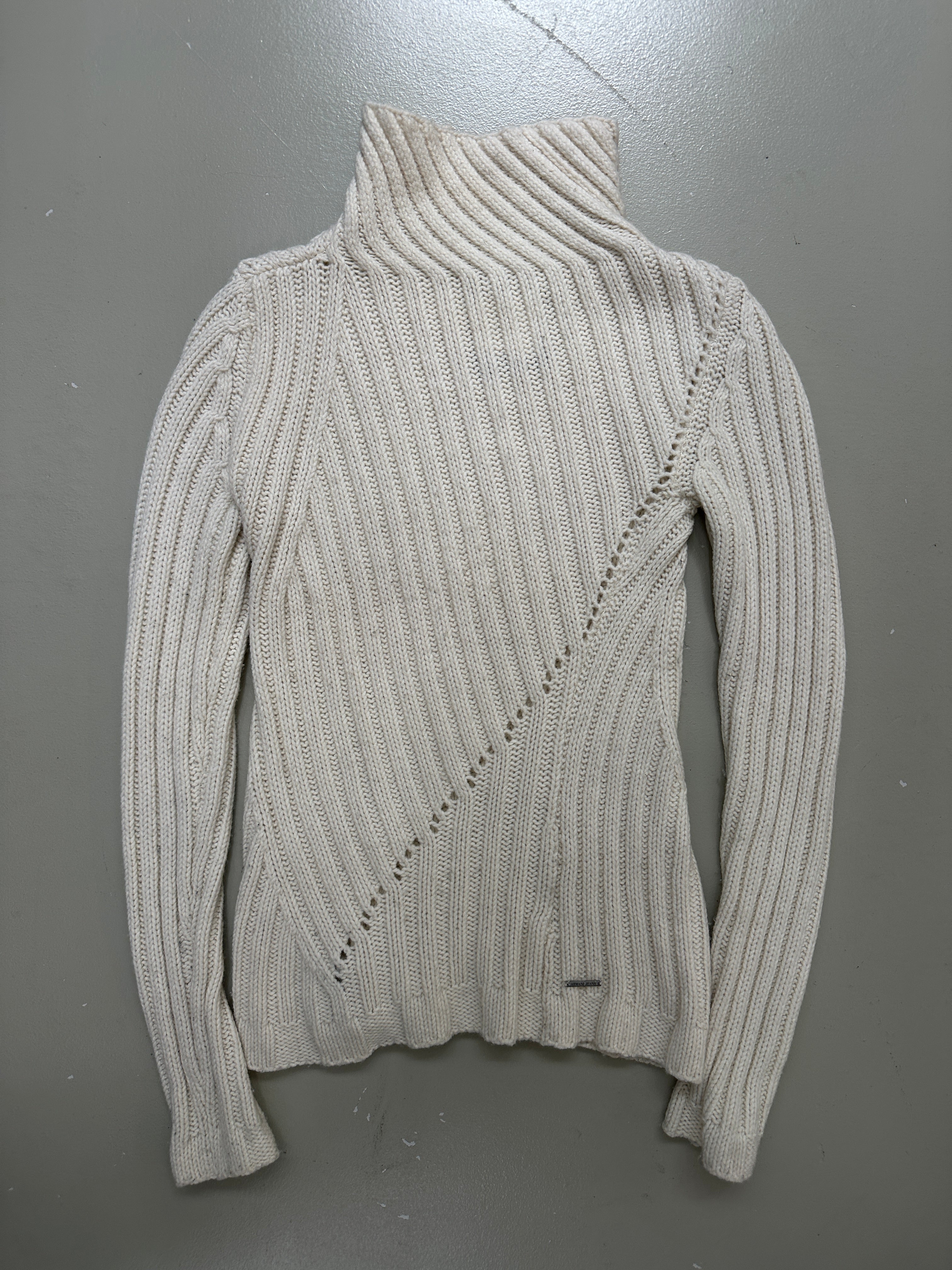 Vintage Armani Jeans Cream Turtleneck Knit Sweater für Herren. Y2K Second Hand 2000s Fashion
