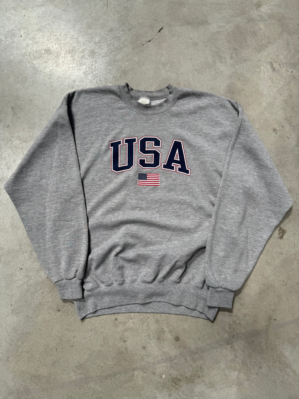 Vintage USA Grey Printed Crewneck Sweater für Herren Y2K Second Hand Fashion