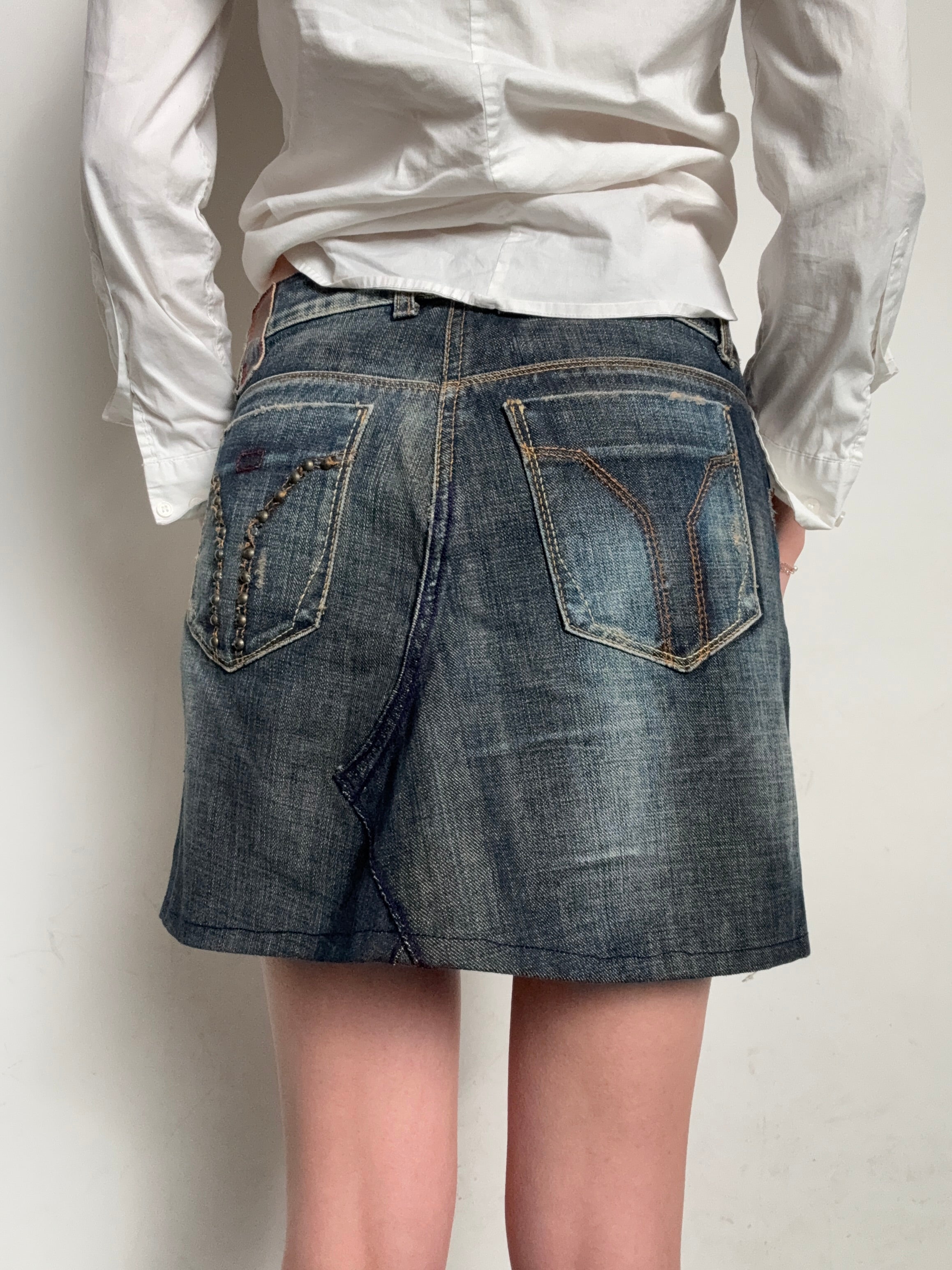 Vintage Miss Sixty Denim Mini Skirt with Studs M