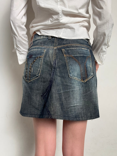 Vintage Miss Sixty Denim Mini Skirt with Studs M