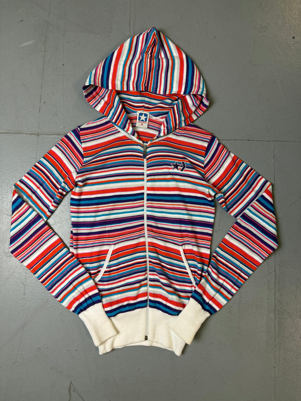 Vintage Converse Colorful Striped Zip Hoodie S/M