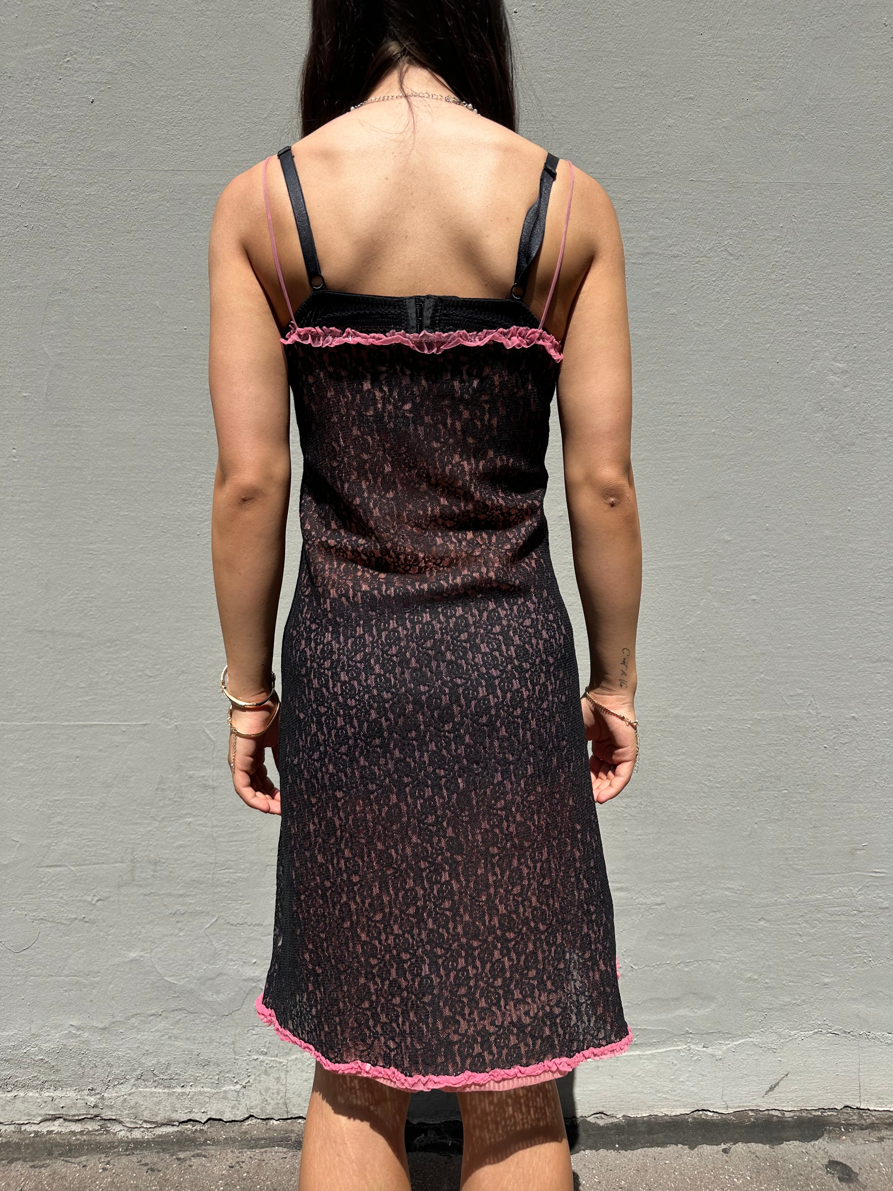 Vintage Pink/Black Midi Dress S