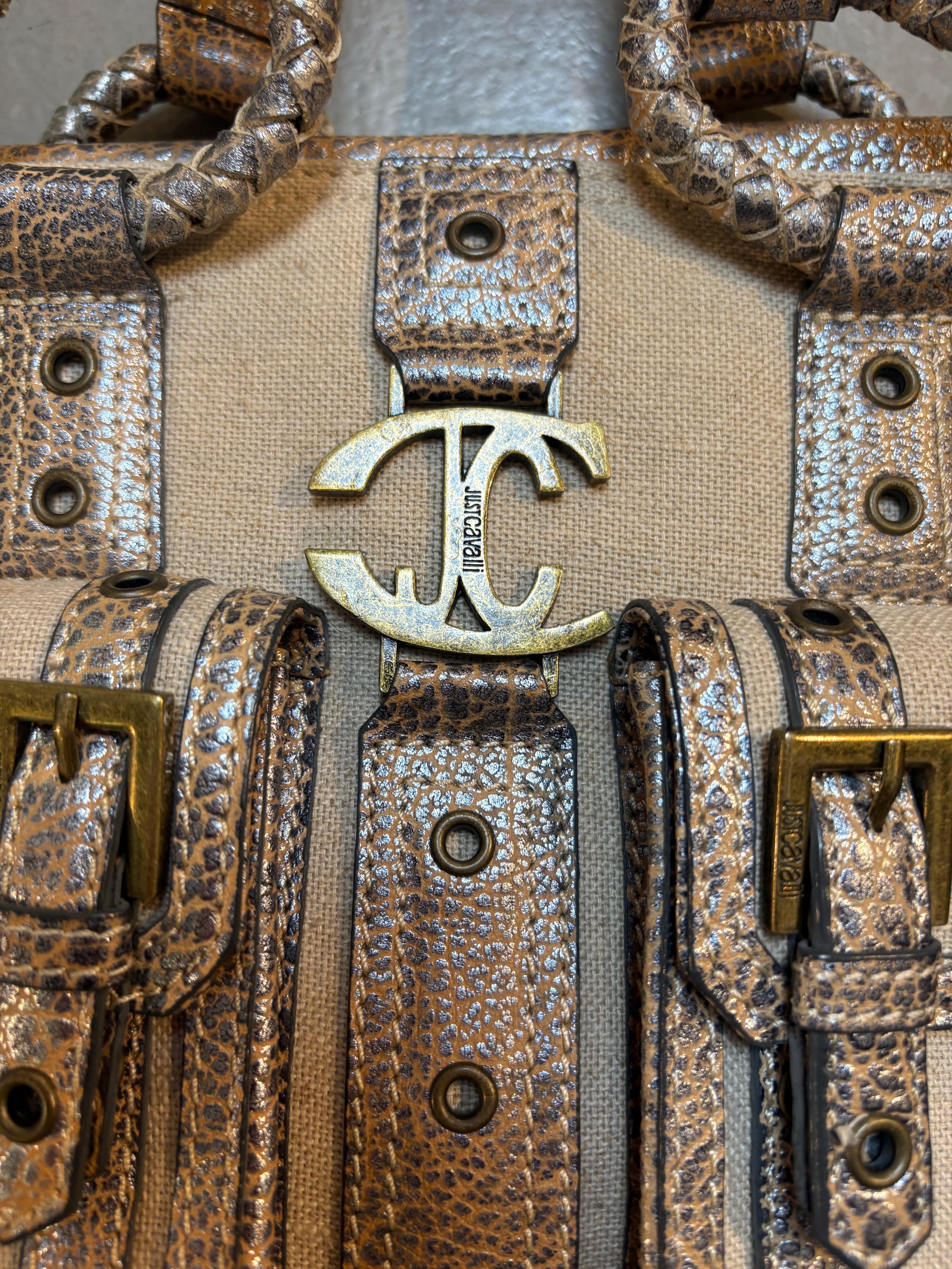 Vintage Beige Just Cavalli Mini Bag With Gold Details