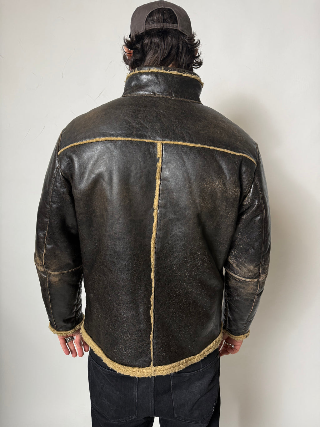 Vintage Faux Leather Jacket with Teddy Lining L