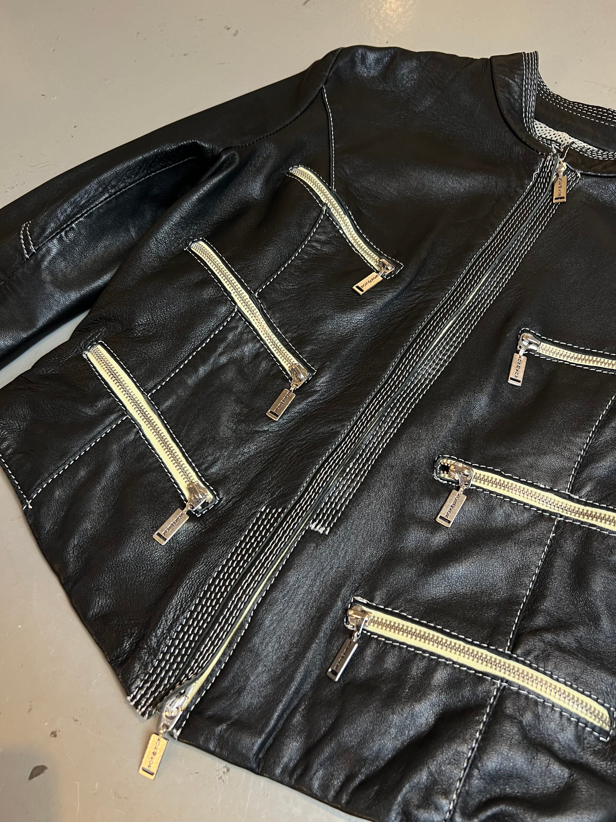 Produkt Bild Vintage Zip Leather Jacket M von vorne Detail Reisverschlüsse 