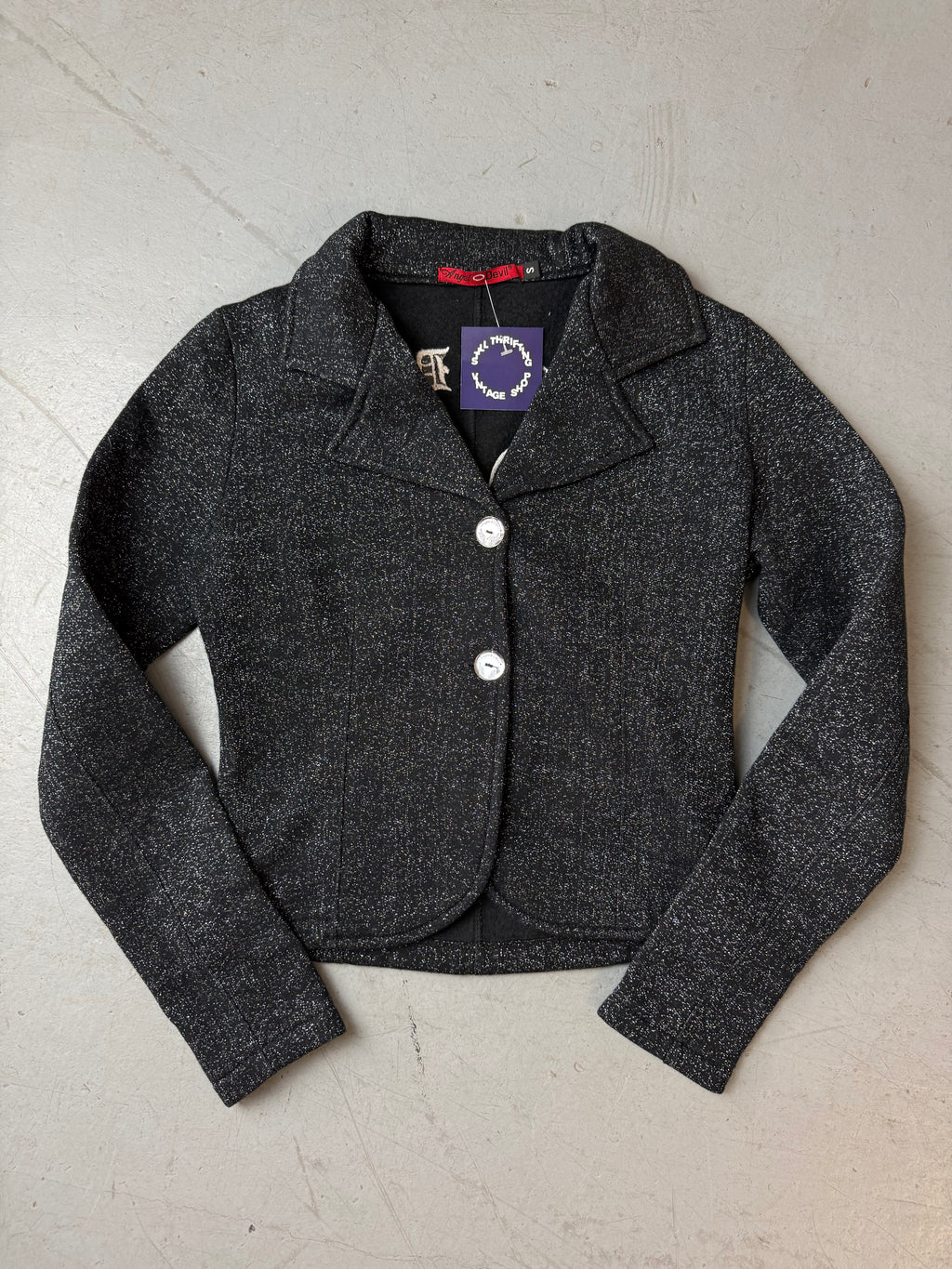 Vintage Angel Devil Black Glitter Blazer XS