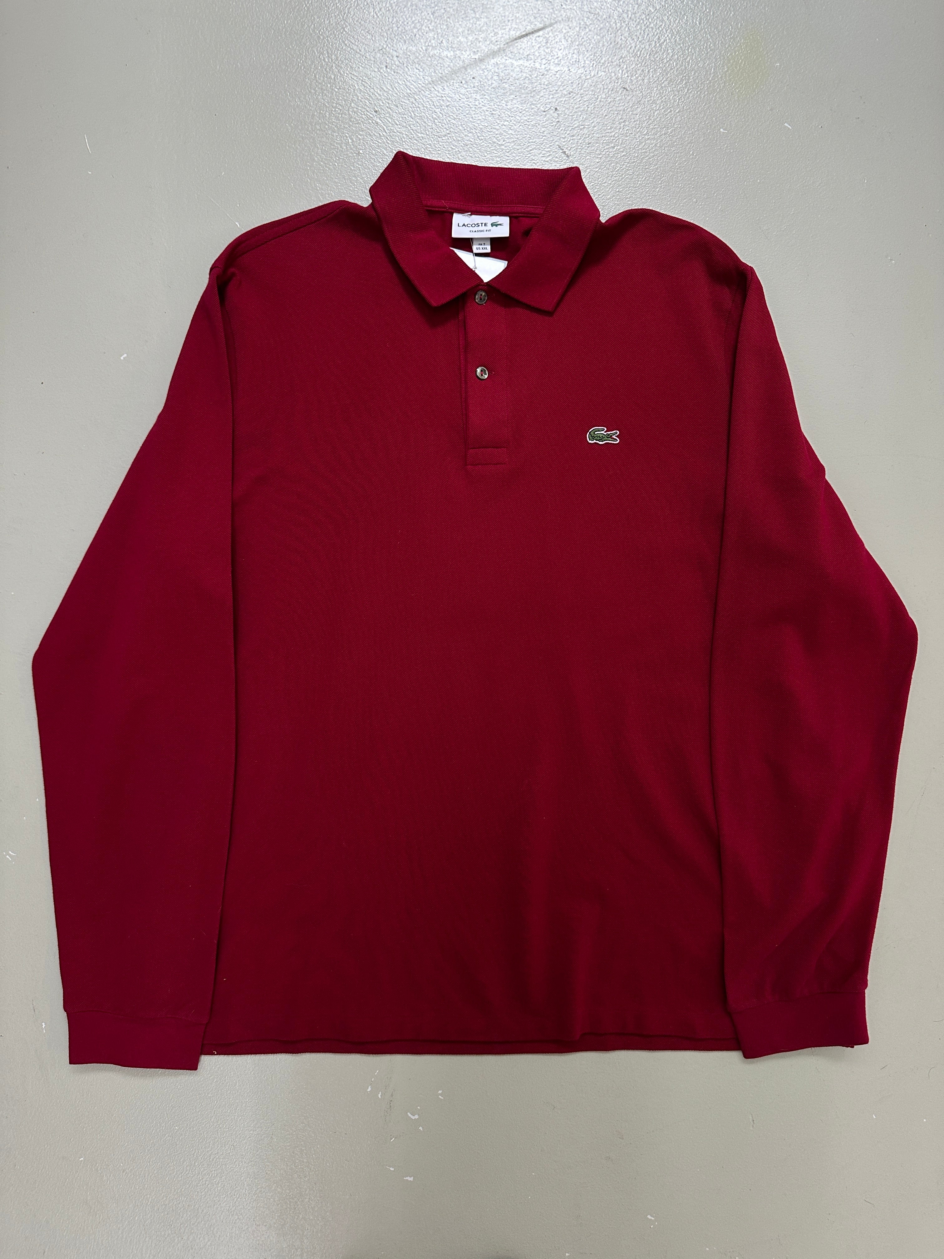 Vintage Burgundy Lacoste Polo Longsleeve für Herren. Y2K Second Hand 2000s Fashion 