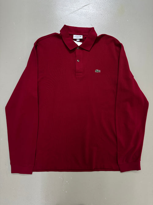 Vintage Burgundy Lacoste Polo Longsleeve für Herren. Y2K Second Hand 2000s Fashion 