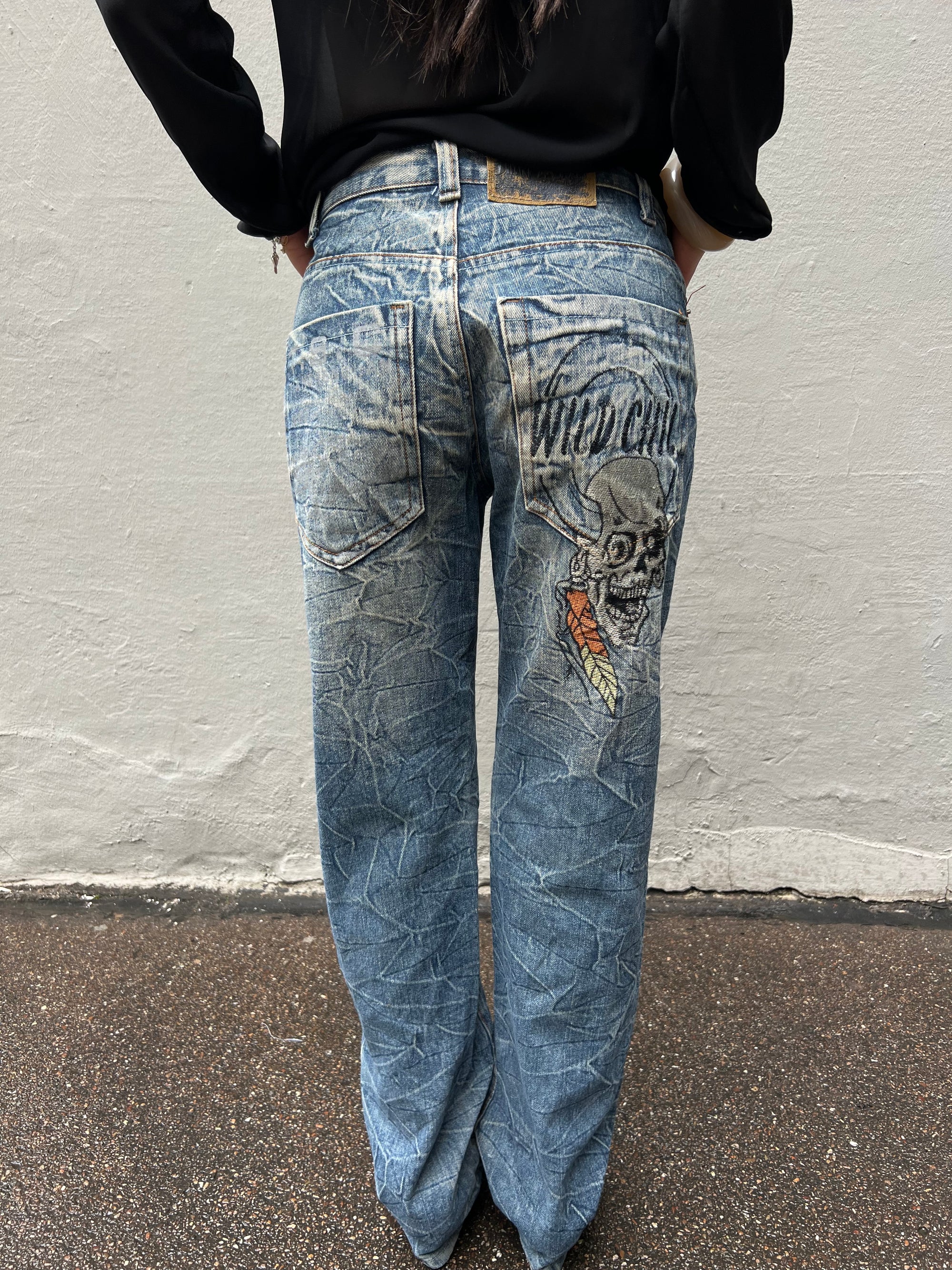 Vintage Blue Crazy Stitched and Washed Denim S/M