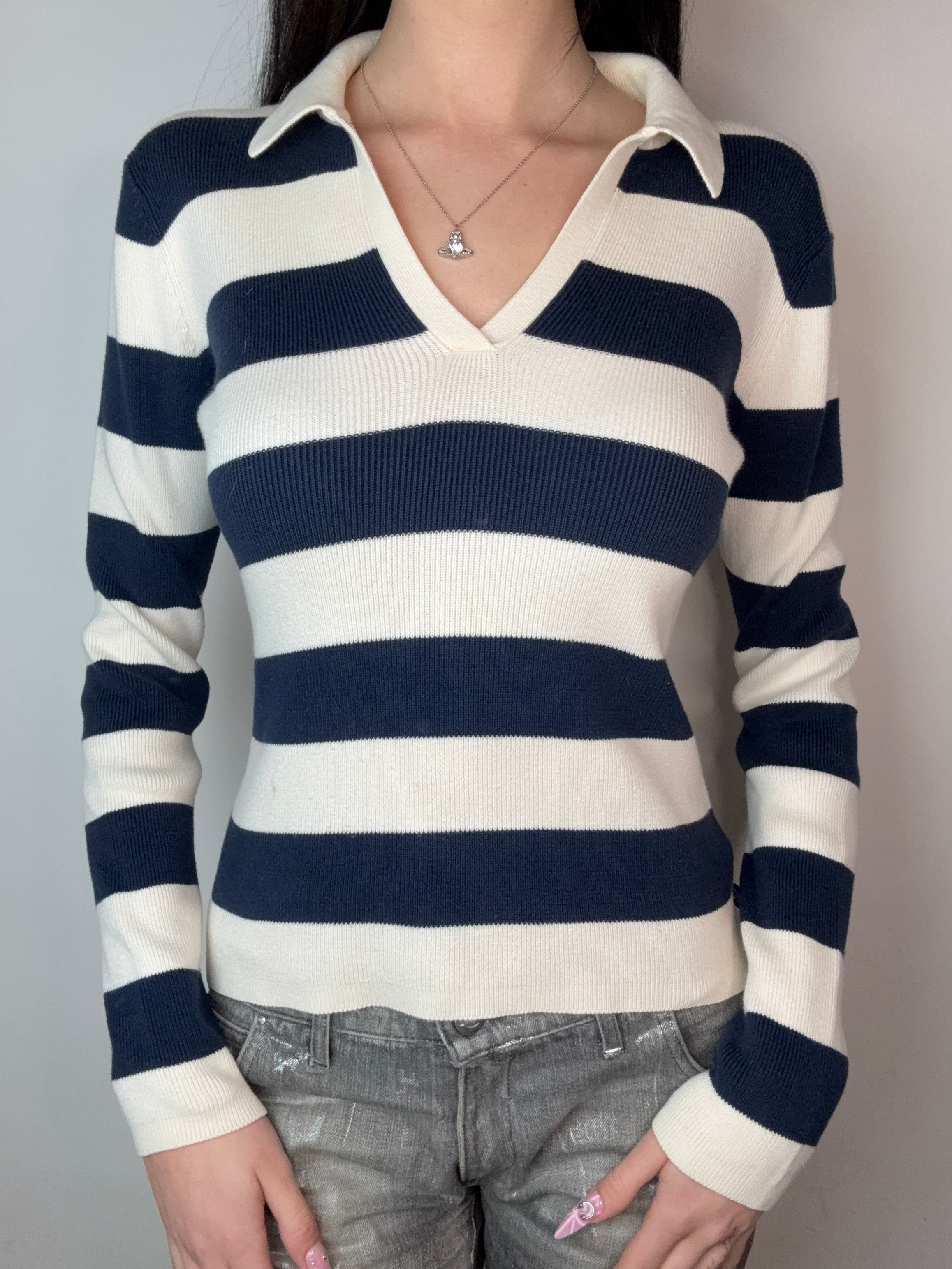 Vintage Polo Ralph Lauren Striped Knit Sweater für Damen. Y2K Second Hand 2000s Fashion