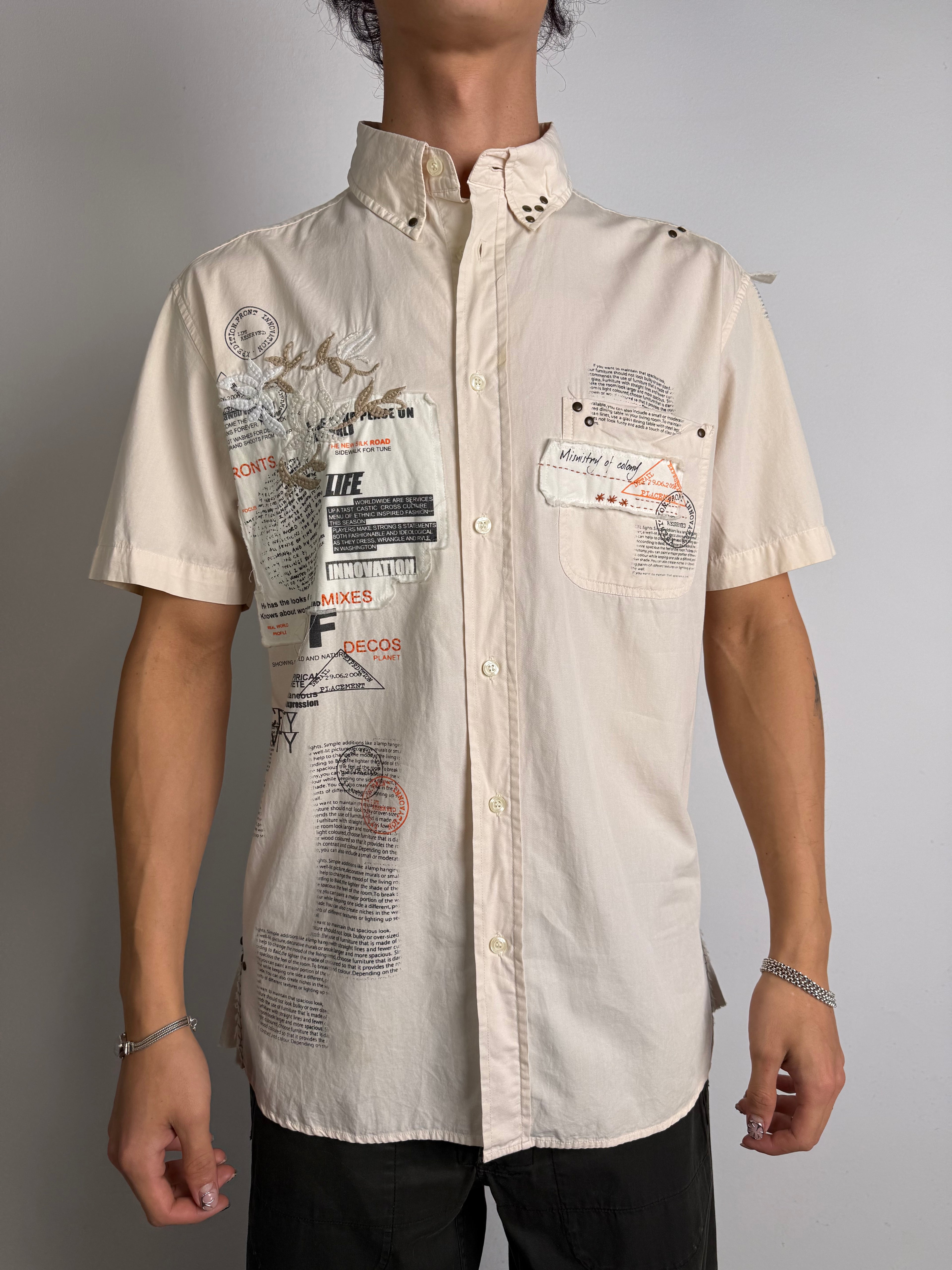 Vintage Guru Beige Printed Button Up Shirt L