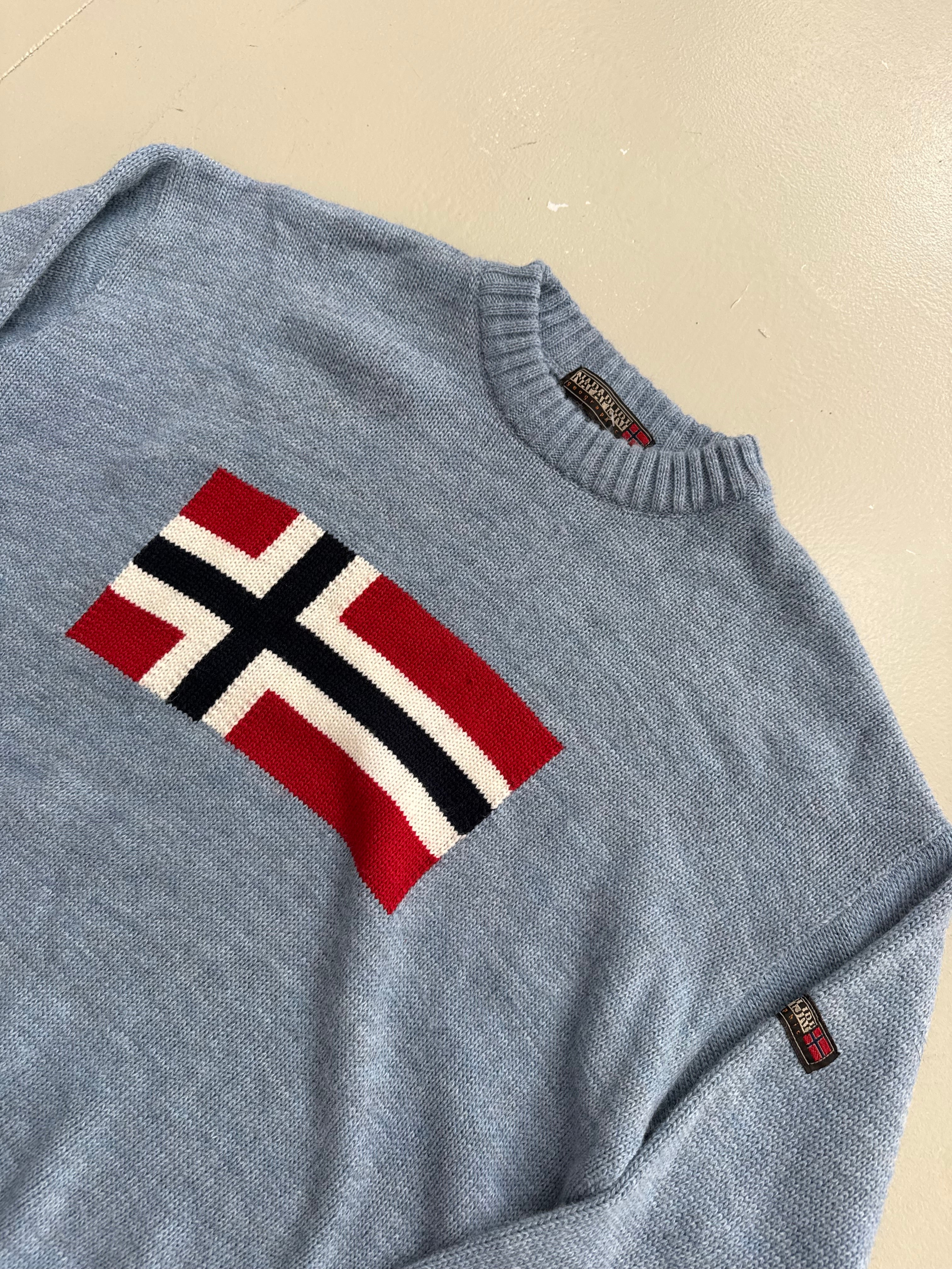Vintage Napapijri Blue Wool Knit Sweater L/XL