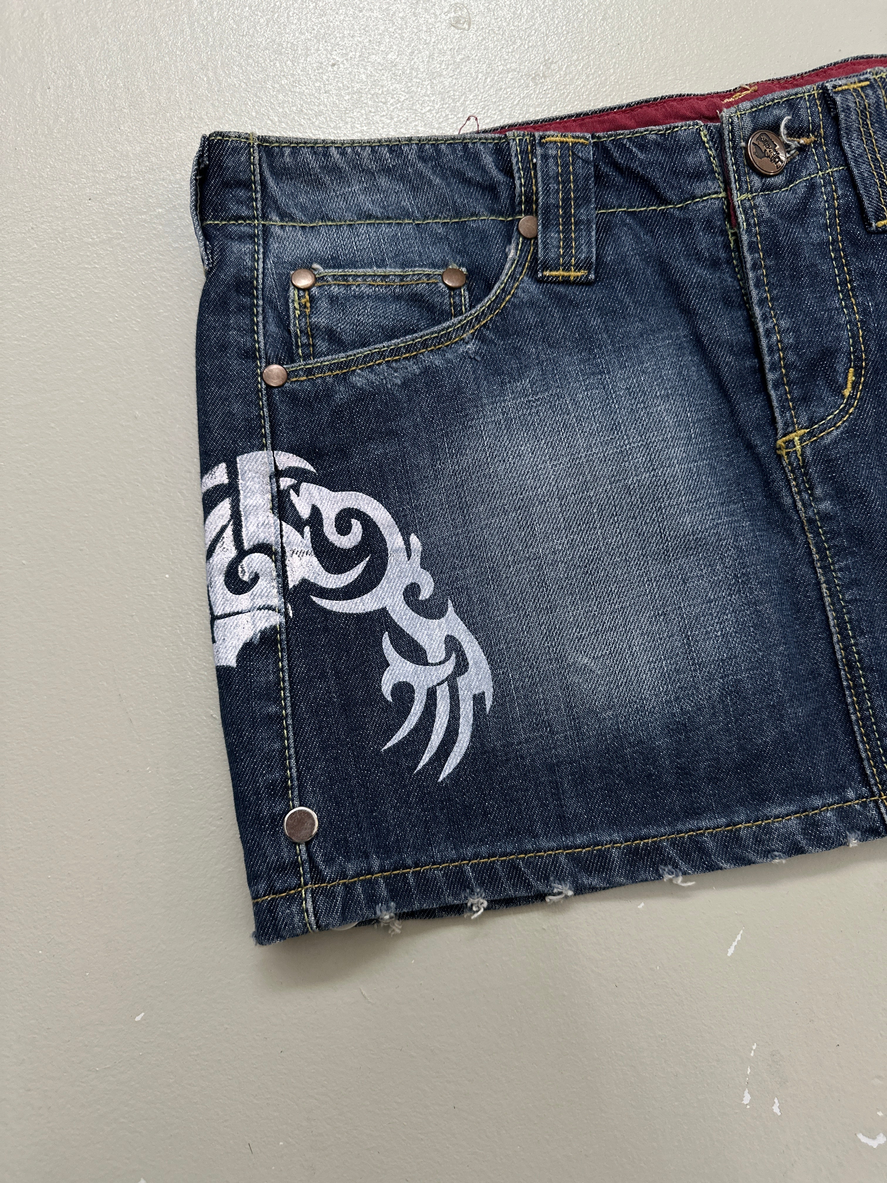 Vintage Tribal Print Denim Mini Skirt S/M