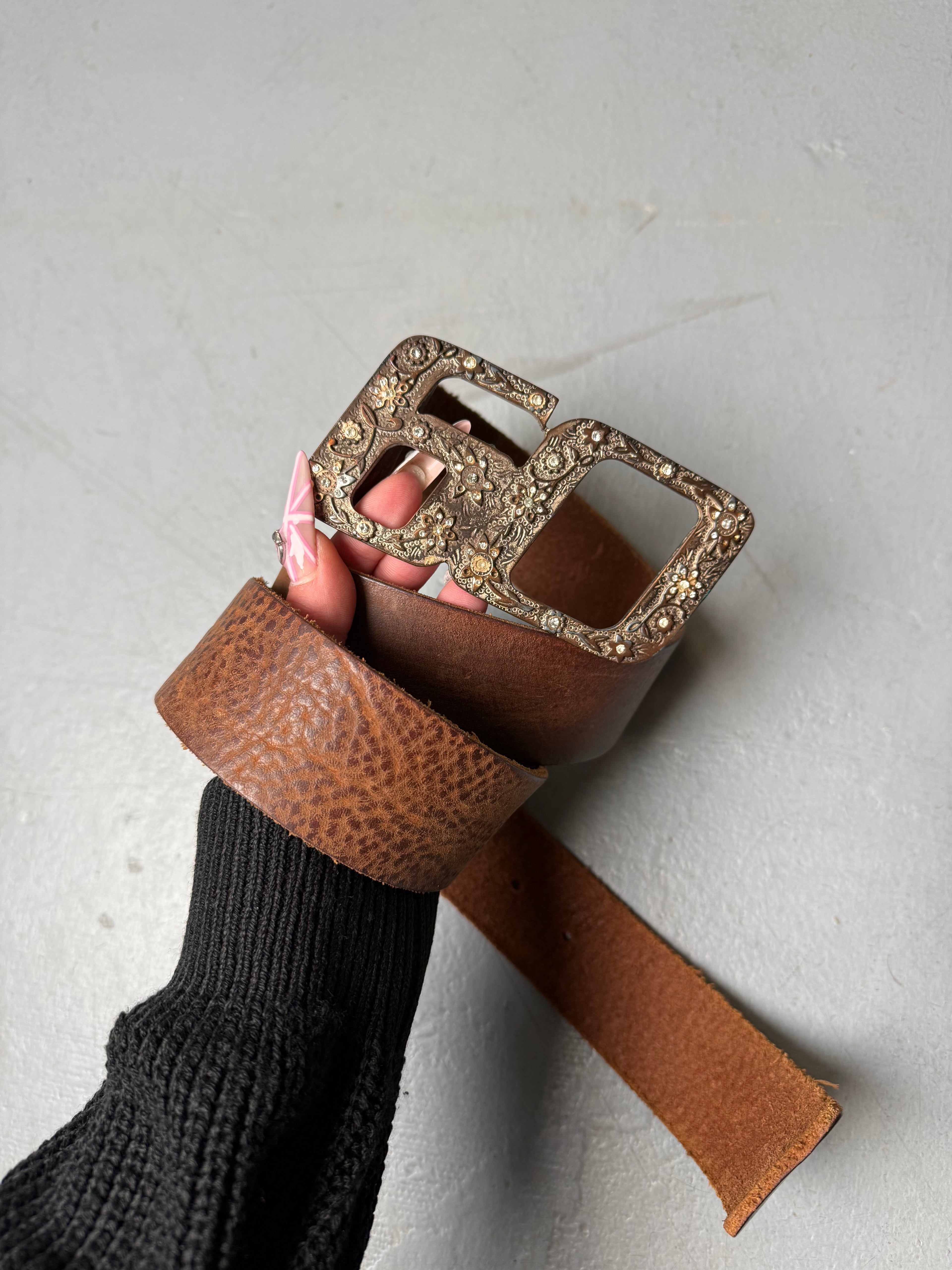 Vintage Miss Sixty Brown Leather Belt. Y2K Secondhand 2000s Fashion.