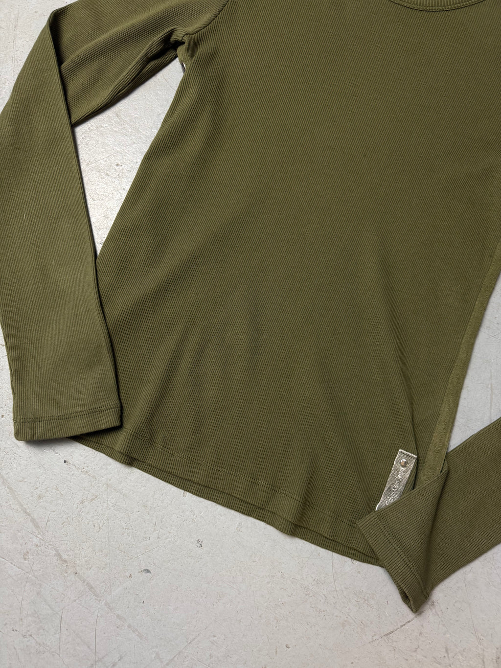 Vintage Calvin Klein Green Ribbed Longsleeve for girls. Y2K Second Hand 2000s Fashion 
