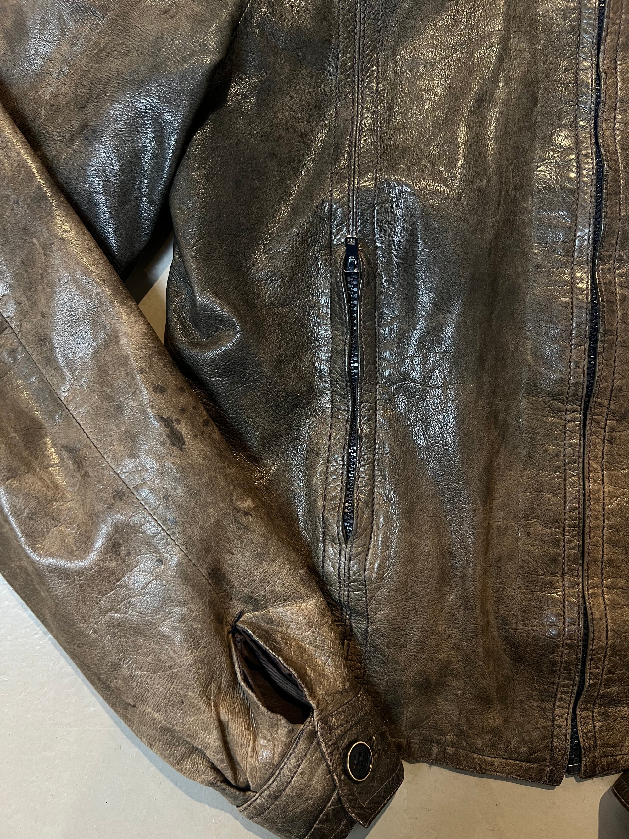 Vintage Gray/Green Italian Leather Jacket S