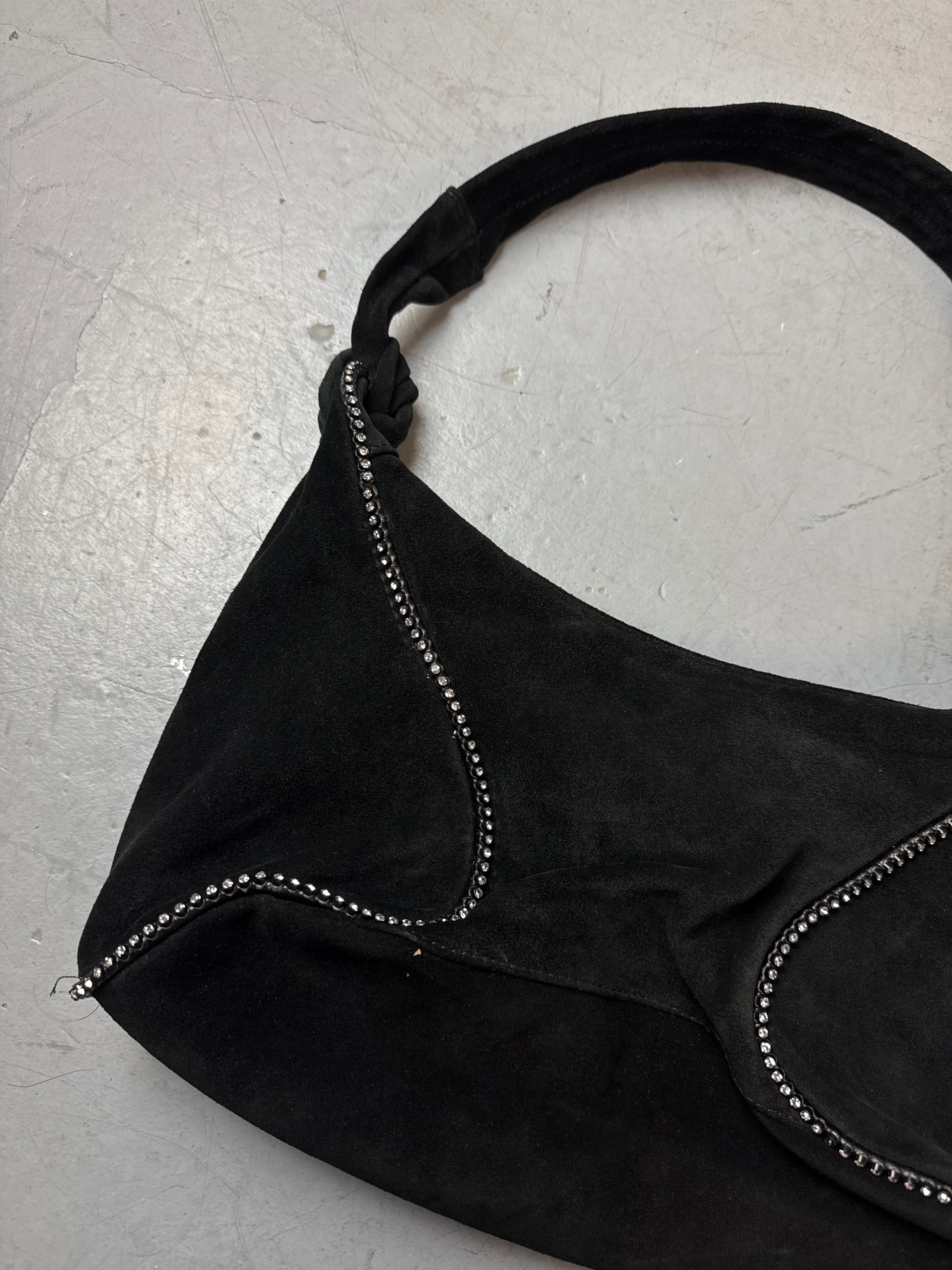 Vintage Eleonora Ricci Black Bag with Rhinestones für Damen. Y2K Second Hand 2000s Fashion