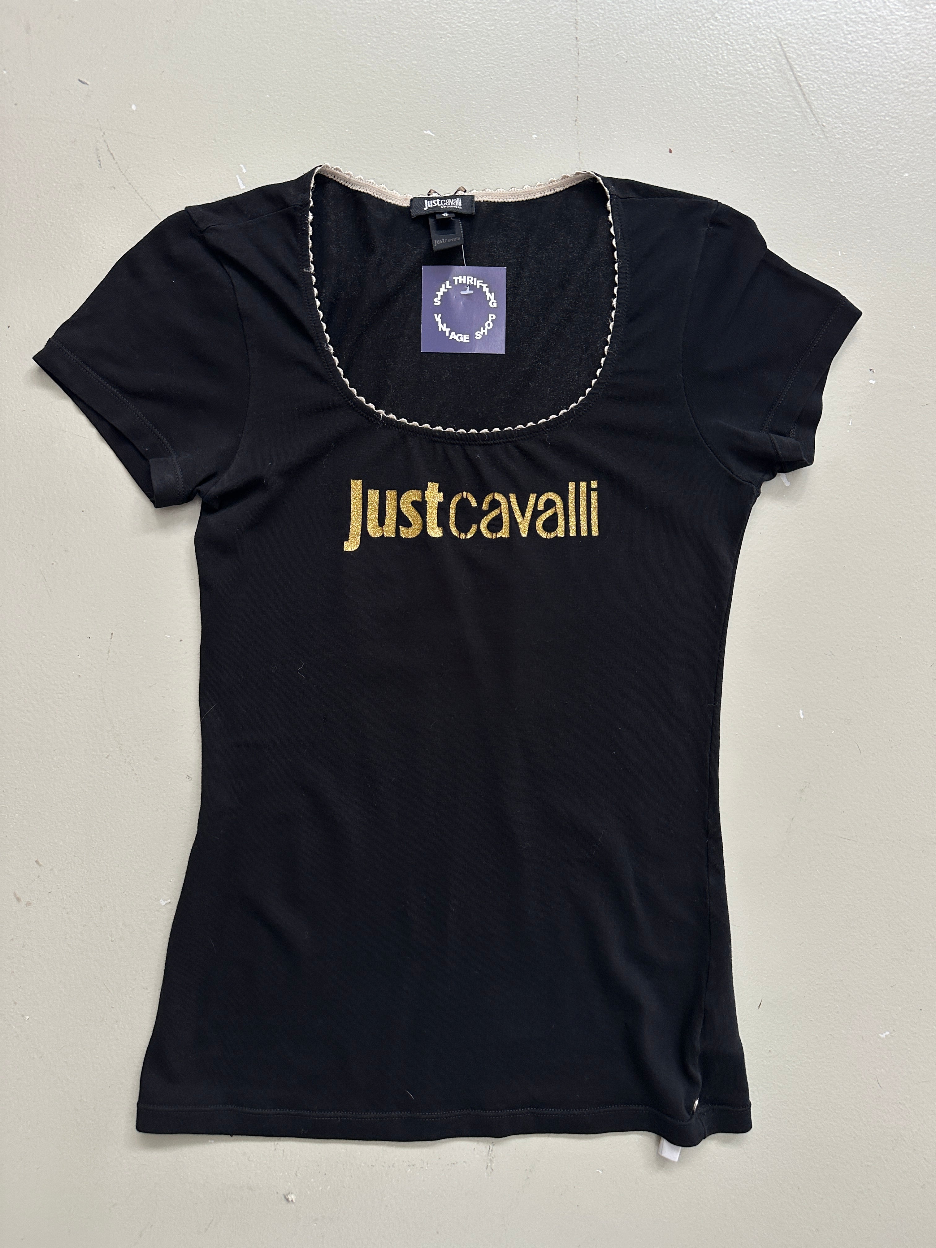Vintage Just Cavalli Black Top with Gold Logo S