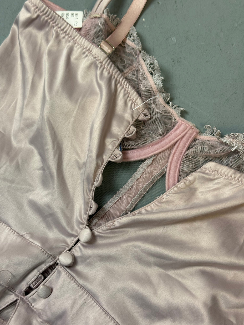 Vintage Light Pink Seethrough Lace Body S