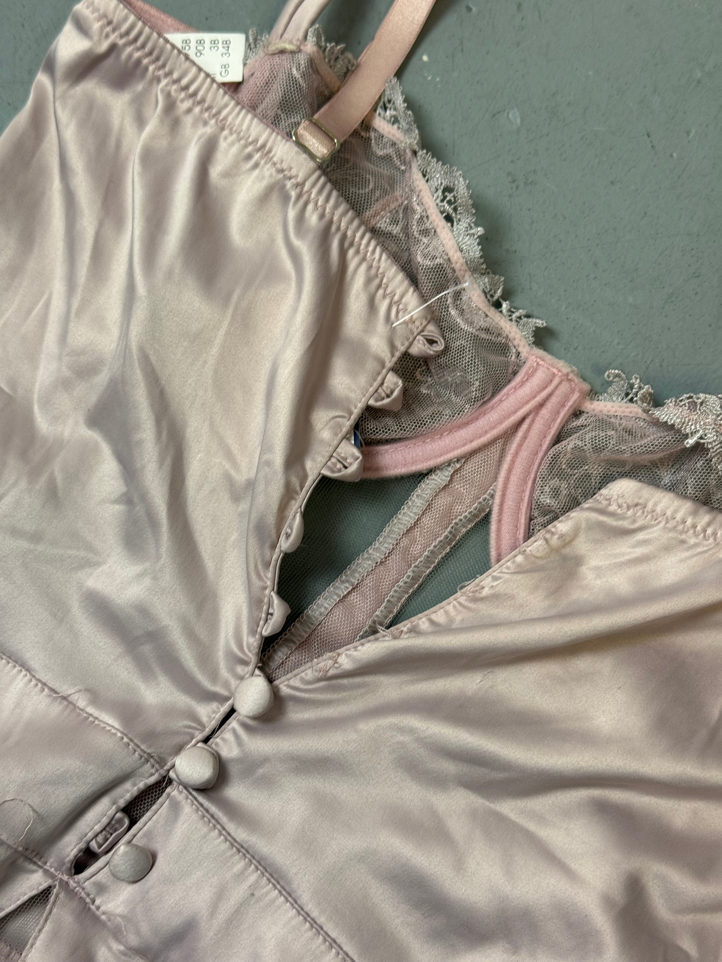 Vintage Light Pink Seethrough Lace Body S