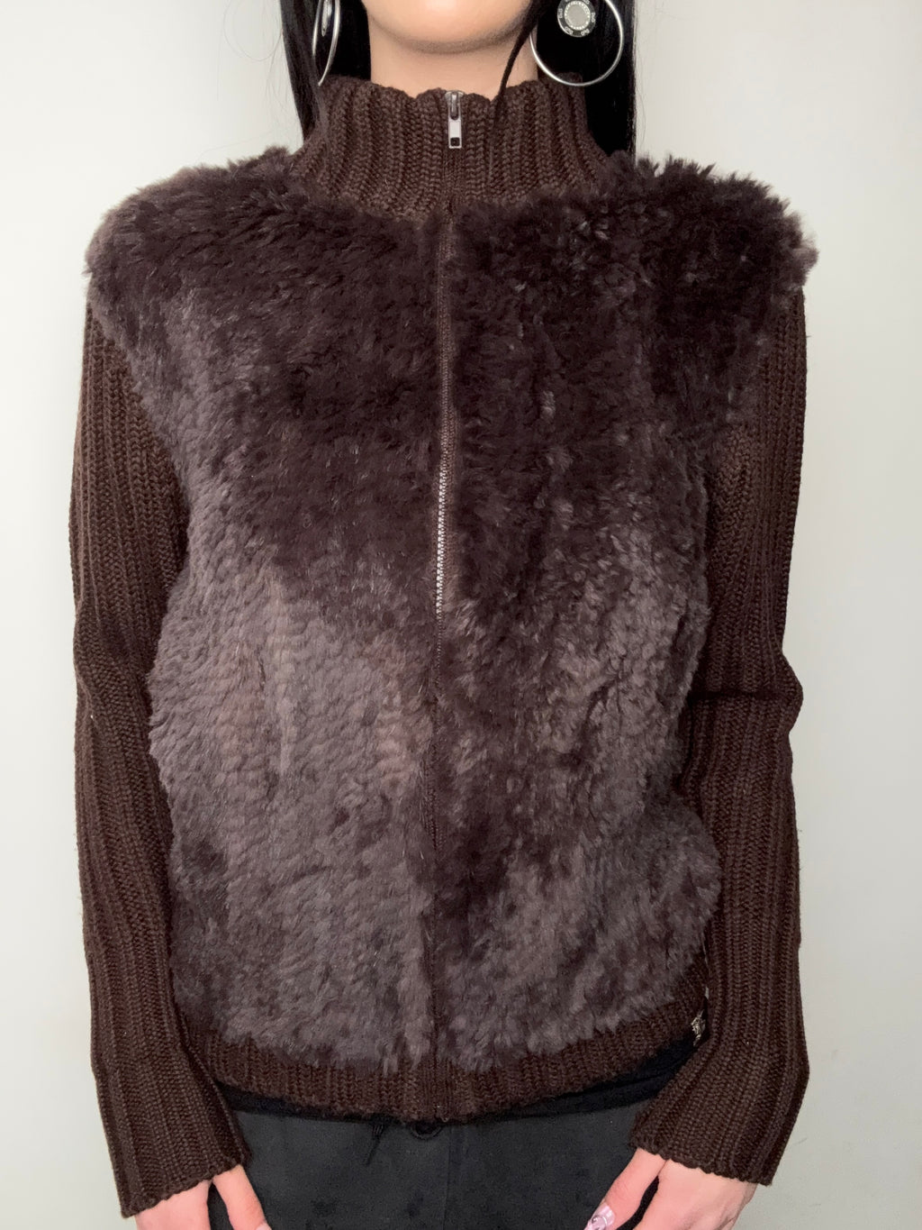 Vintage Fur Hybrid Zip Up for women. Y2K Second Hand 2000s Fashion 