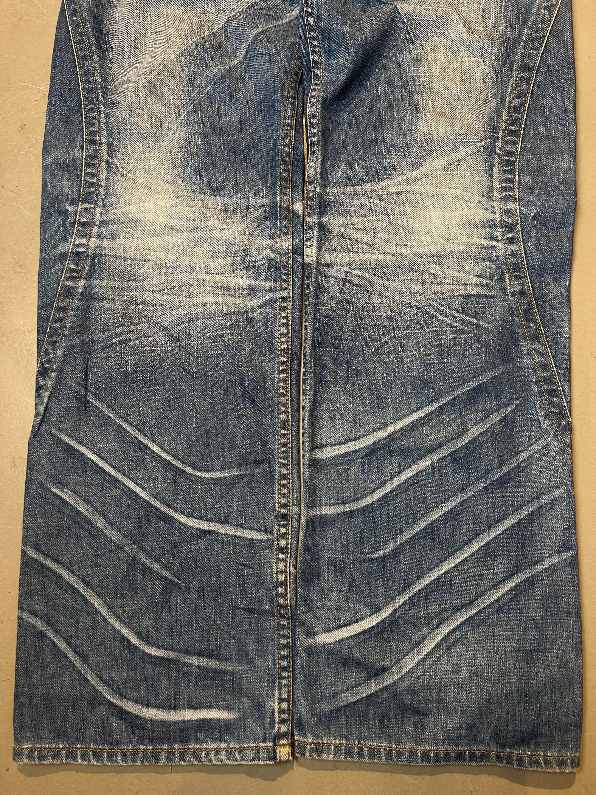 Vintage Stiched Tribal Big Train Blue Denim L/XL