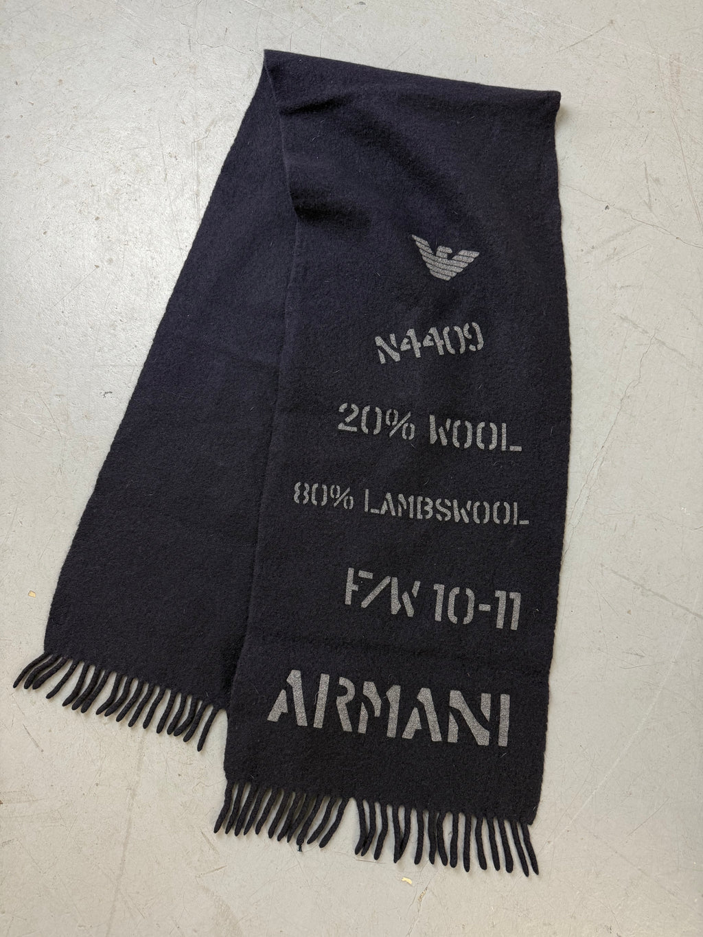 Vintage Armani Junior Darkblue Wool Scarf Unisex. Y2K Second Hand 2000s Fashion