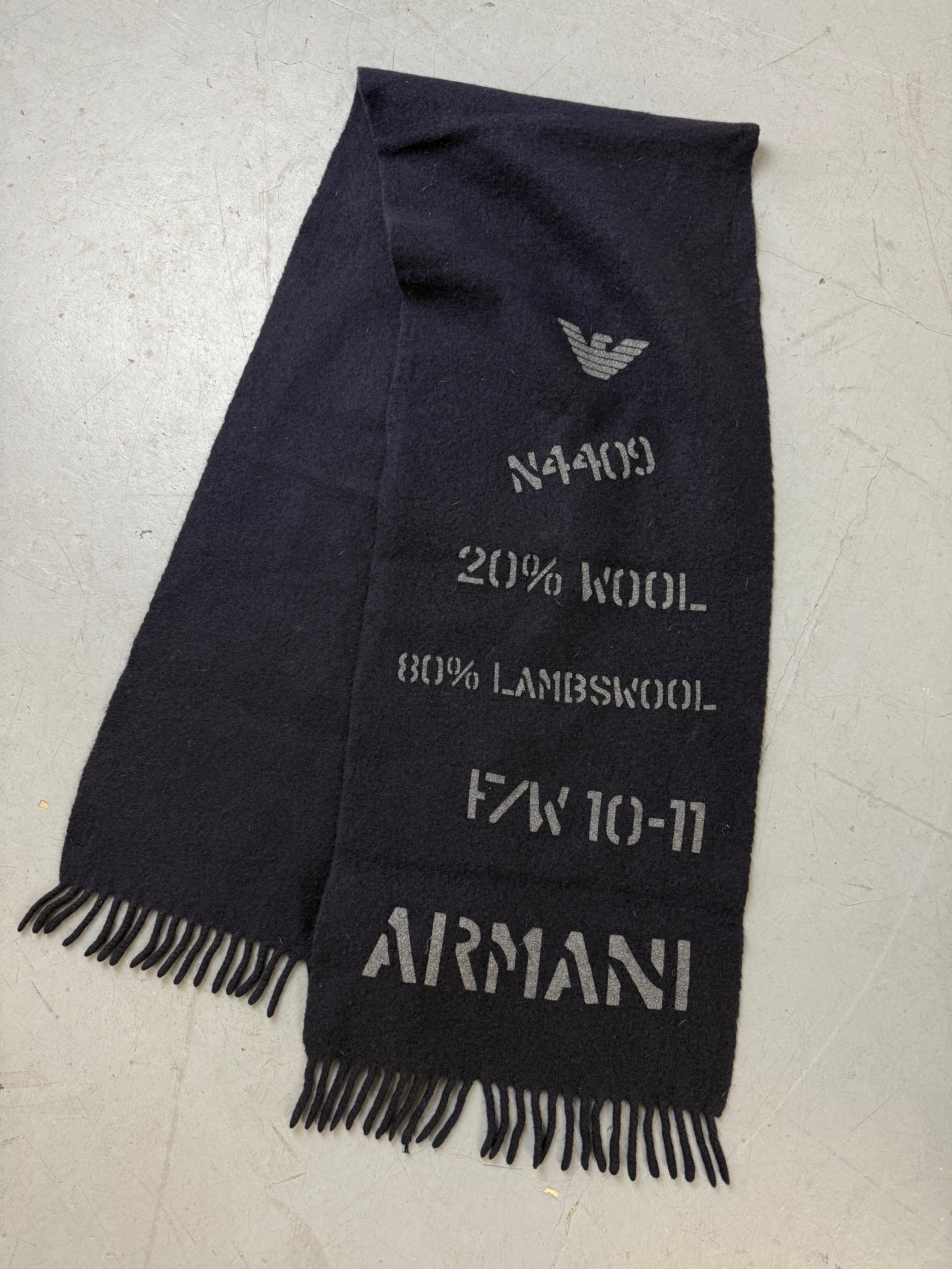 Vintage Armani Junior Darkblue Wool Scarf Unisex. Y2K Second Hand 2000s Fashion