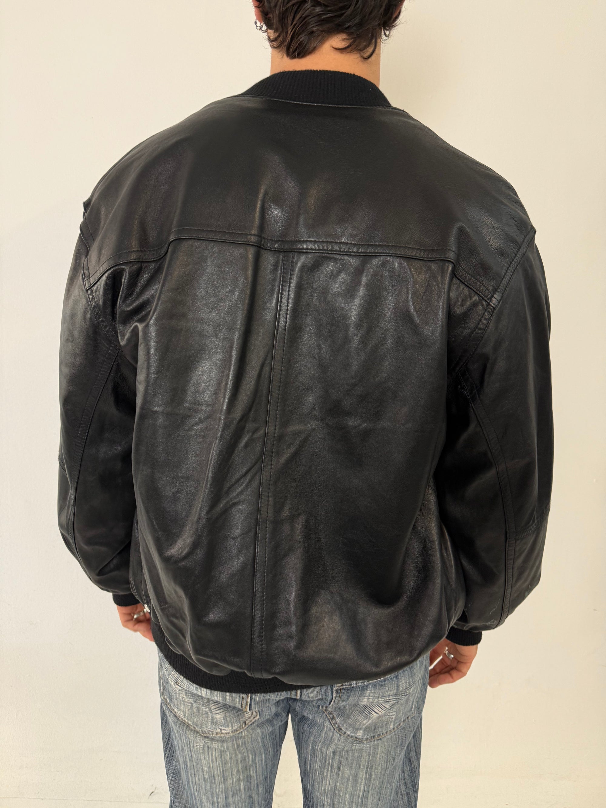 Vintage Black Bomber Leather Jacket XL