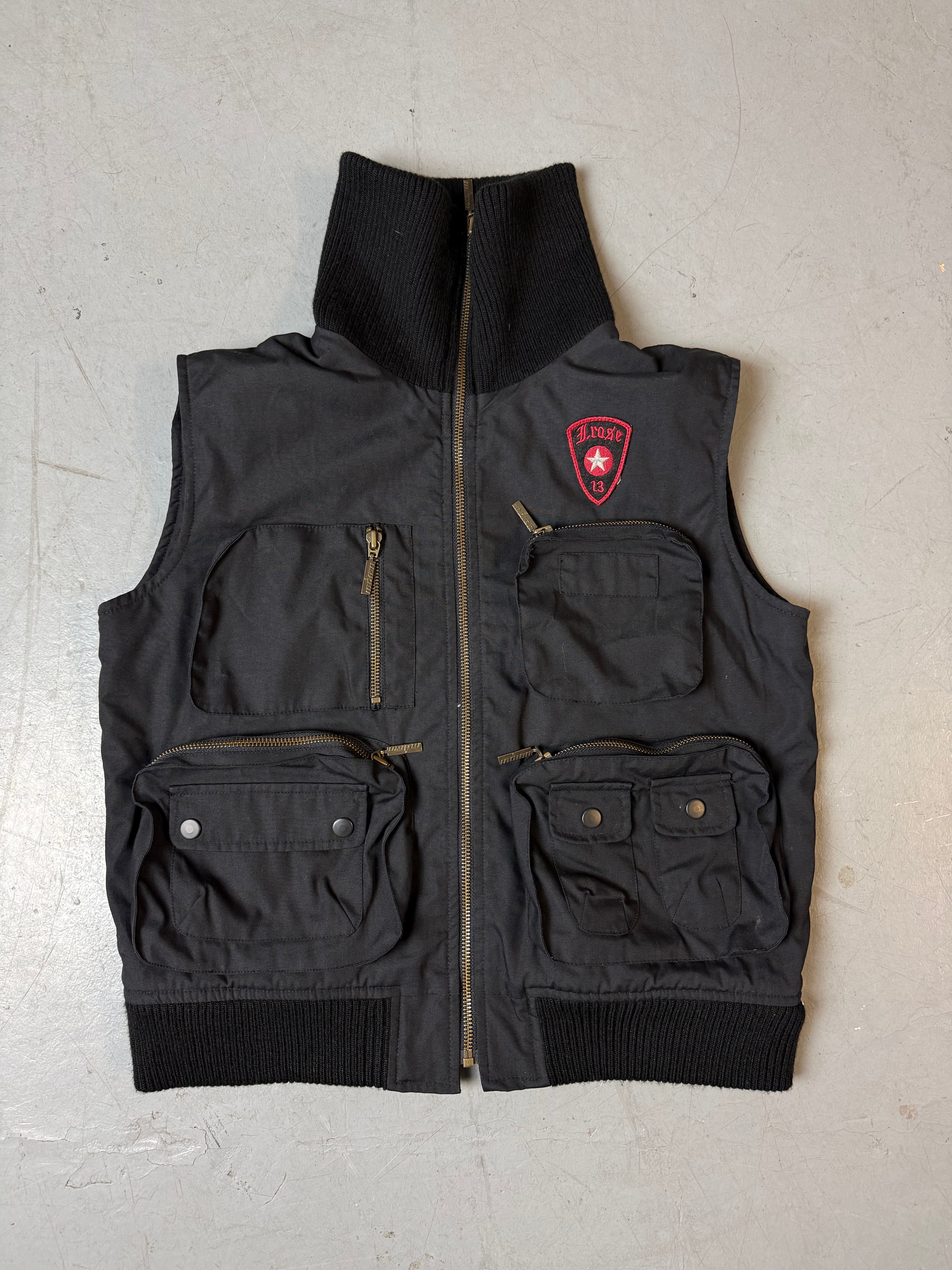 Produktbild von Vintage Indian Rose Black Multi Pocket Vest M von vorne 