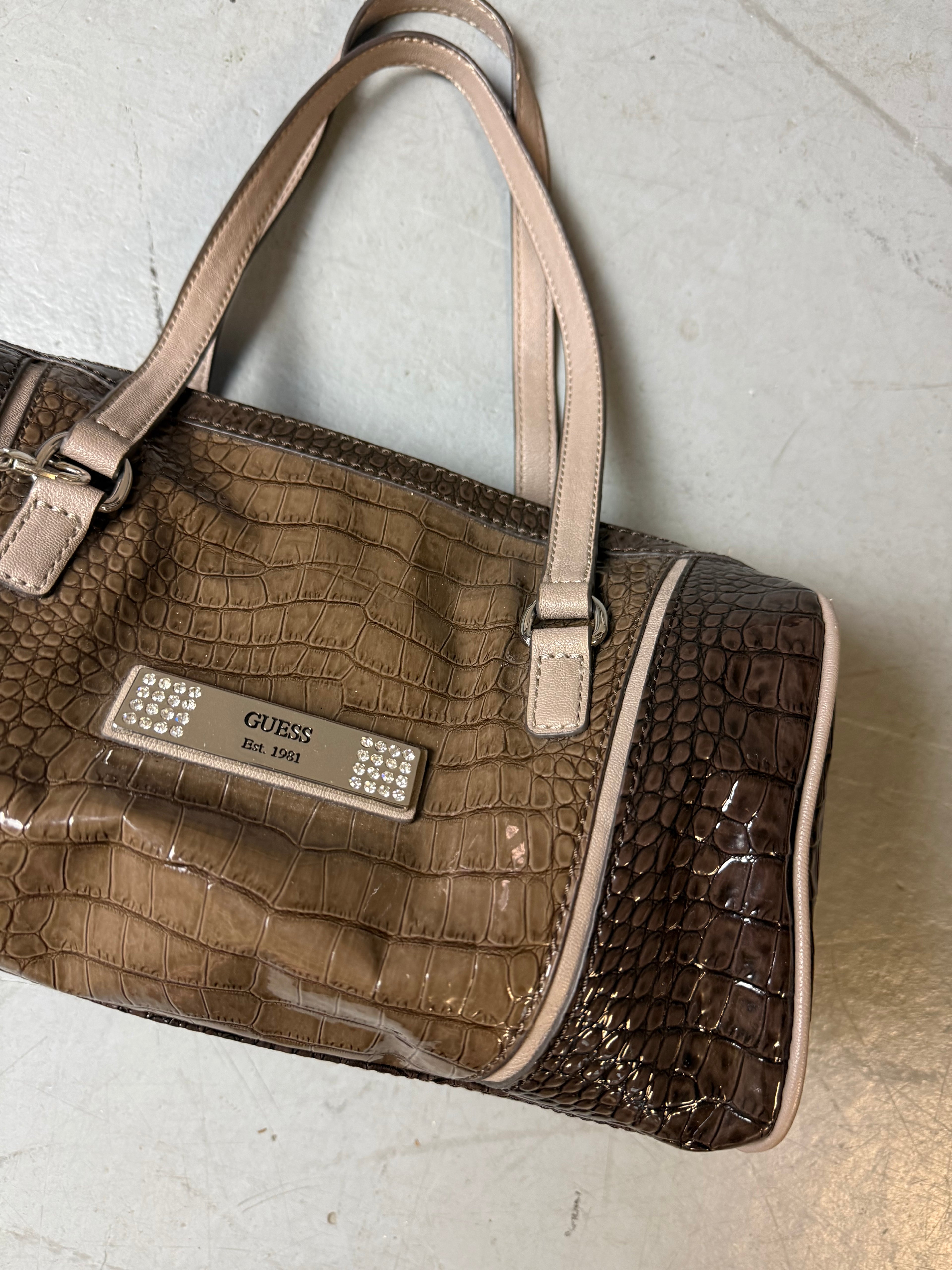 Vintage CNTY BAGS Guess Brown Crocodile Optic Handbag