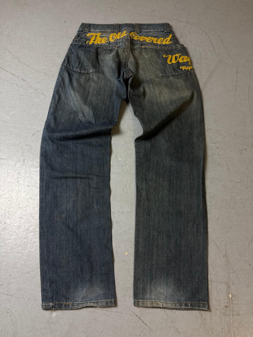 Productbild von Vintage Replay Yellow Stitched Baggy Denim S/M von hinten