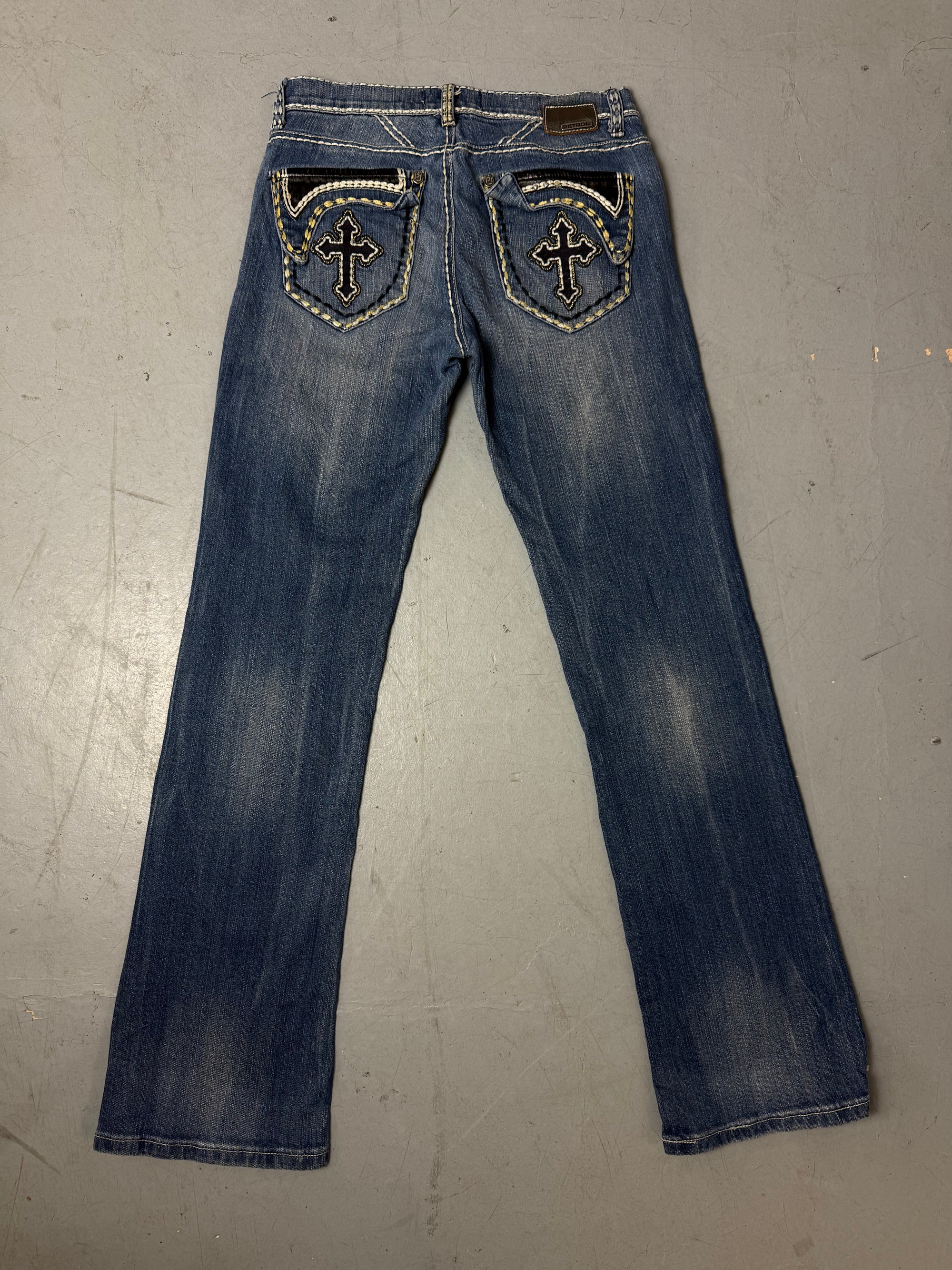 Vintage Petrol Low Waist Denim with Back Print S