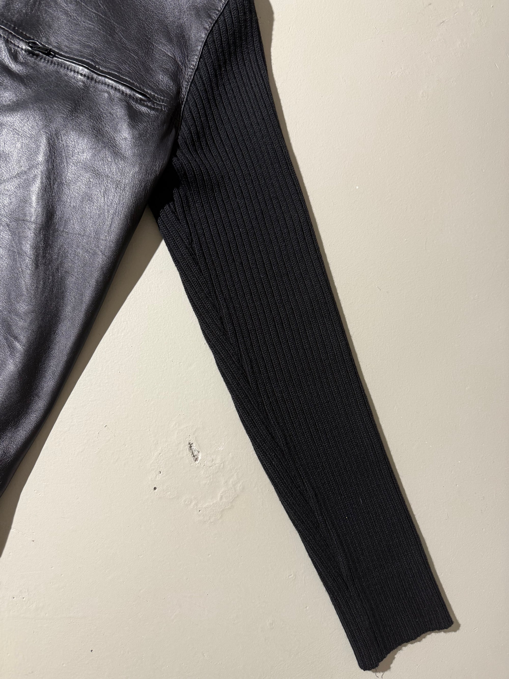 Vintage Black Half Leather Half Knit Jacket M/L