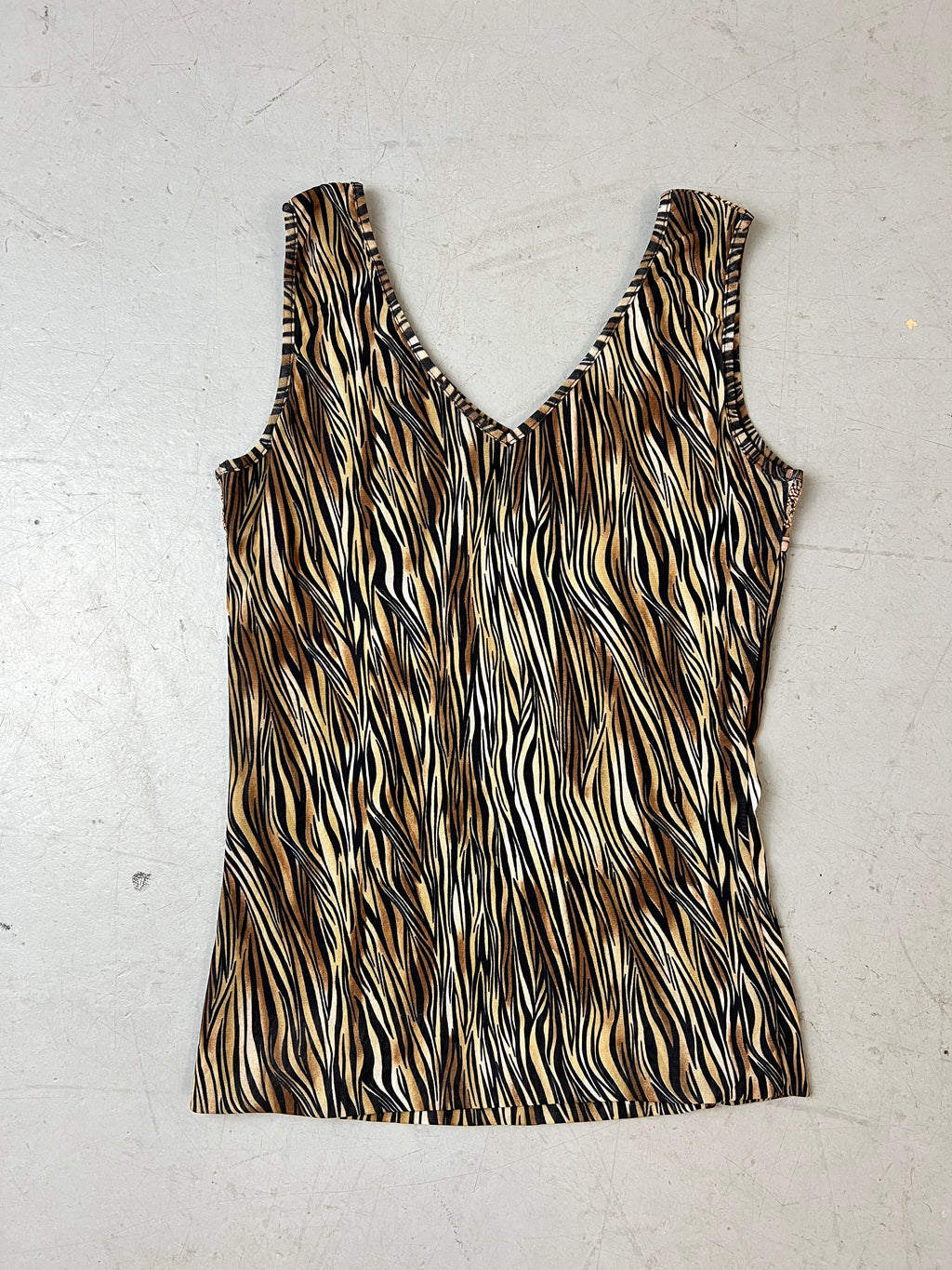 Vintage Brown Zebra Print Top mit Perlendetails für Damen. Y2K Second Hand 2000s Fashion