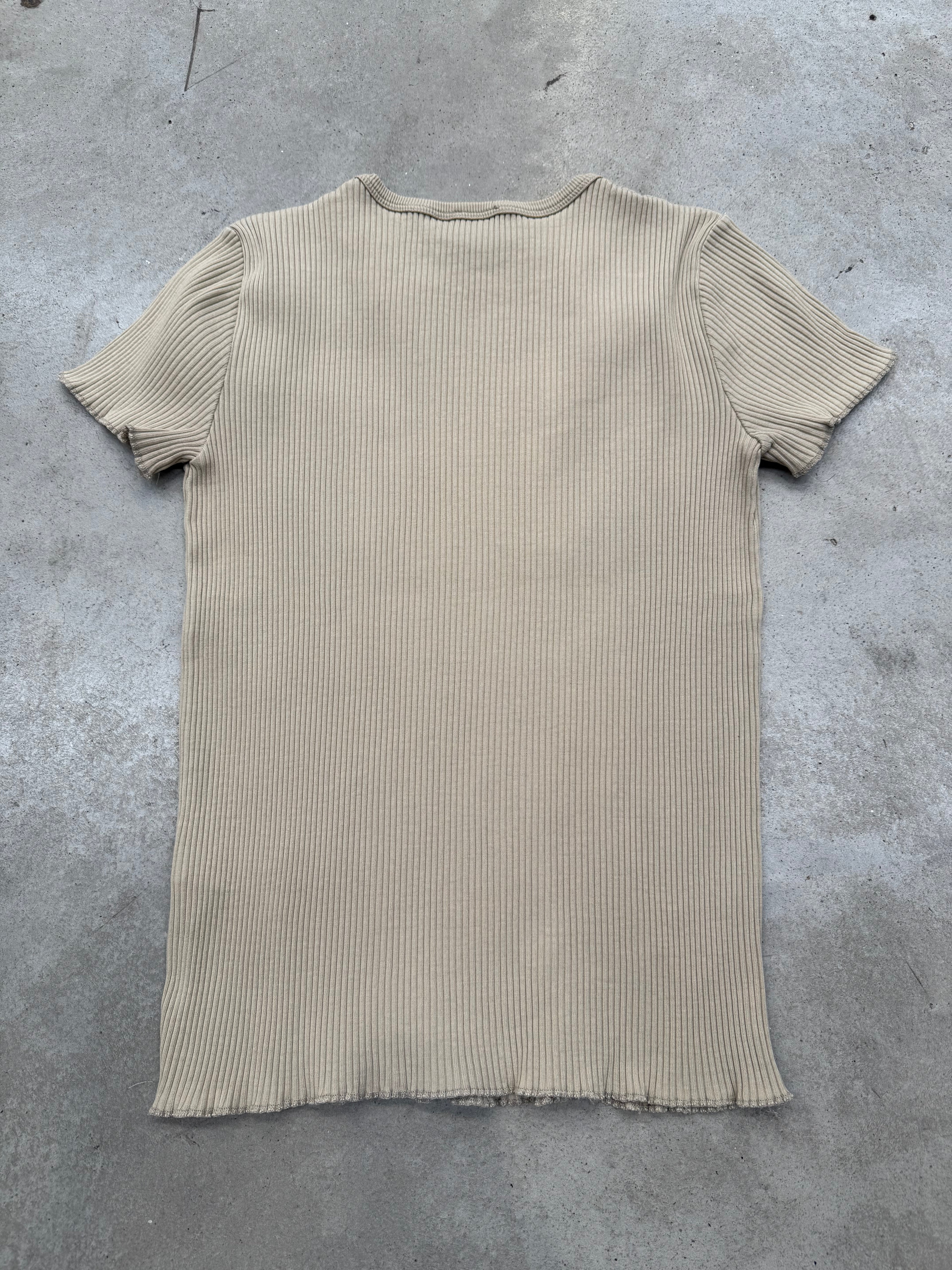 Vintage Armani Jeans Beige Ribbed T-Shirt S/M