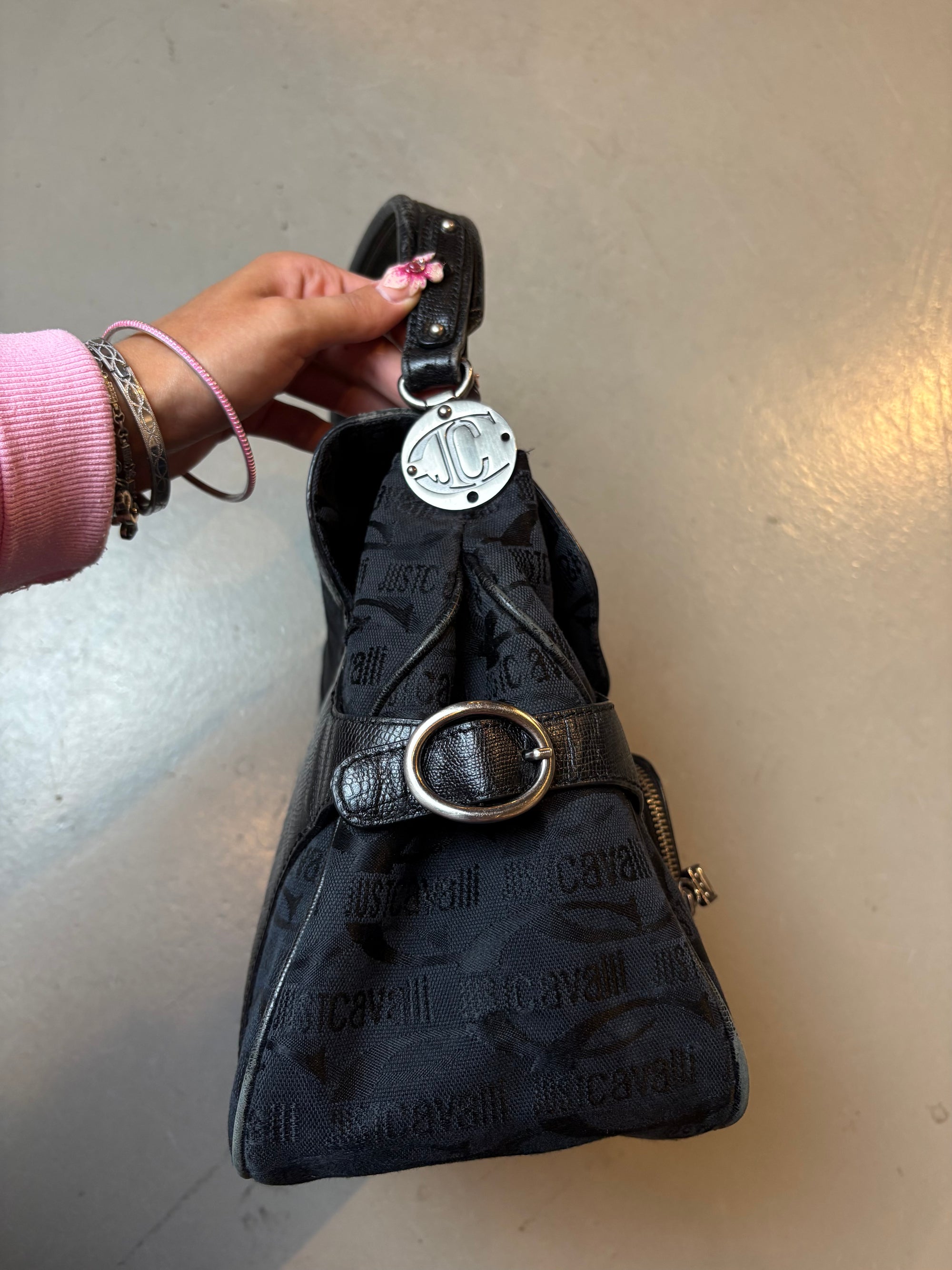 Vintage Just Cavalli Black Bag with Silver Details