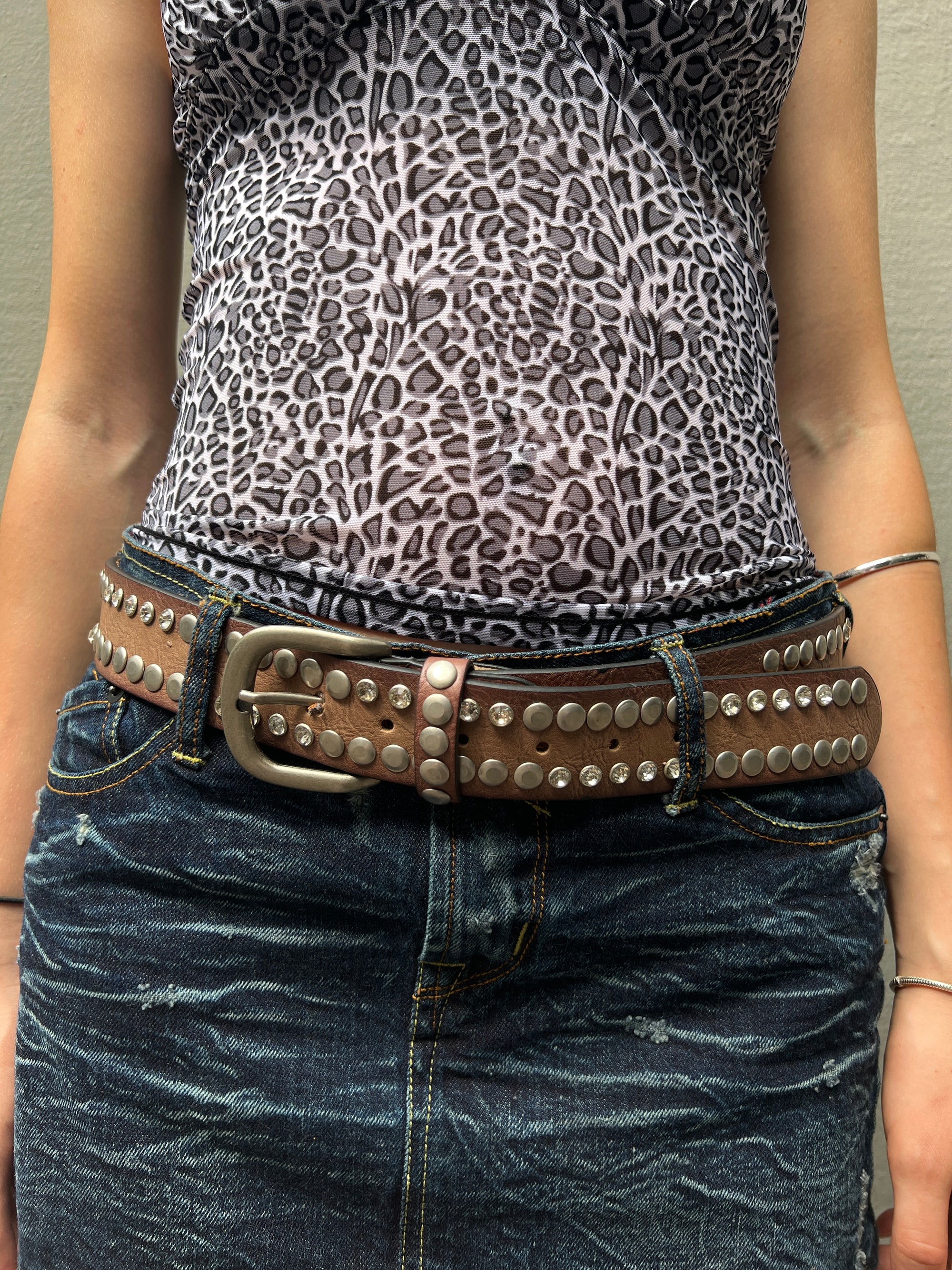 Vintage Brown Crazy Studded Star Belt