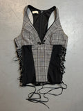 Vintage Artigli Plaid Lace Up Top mit kleiner Schleife für Frauen. Y2K Second Hand 2000s Fashion