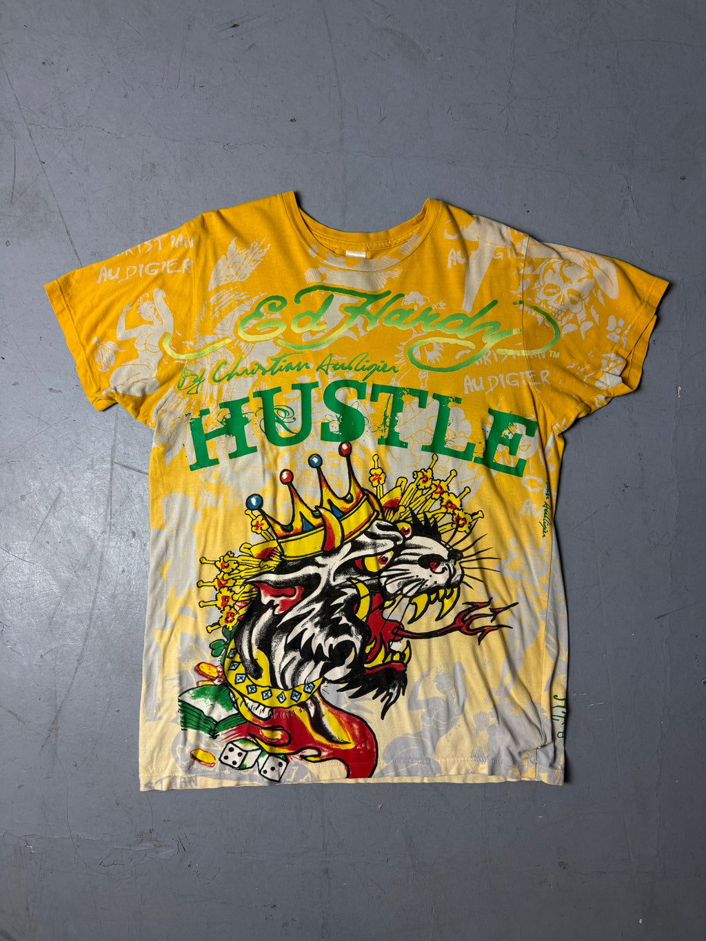 Produktbild von einem Vintage Ed Hardy Yellow Printed T-Shirt von vorne